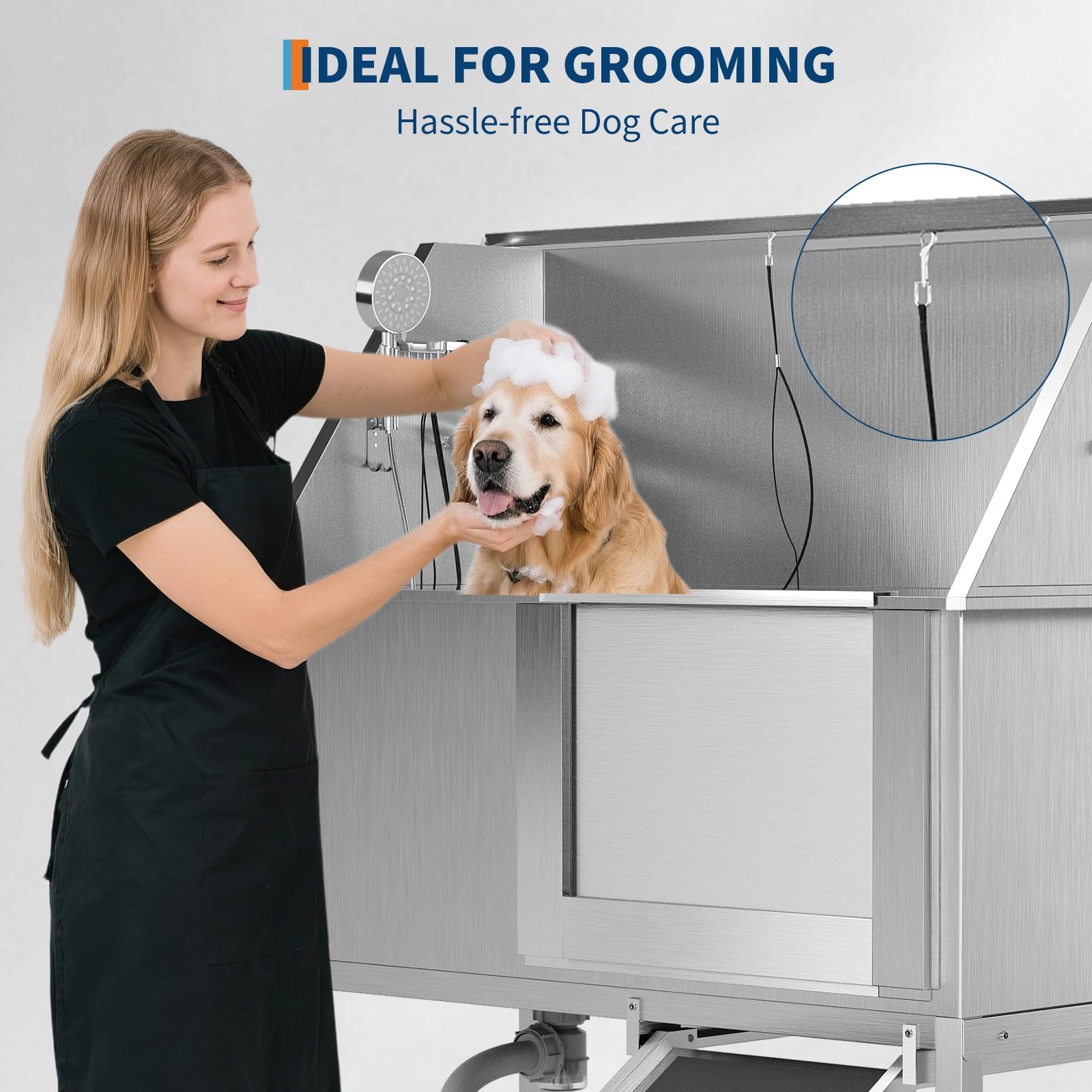 Condition photo showing Good Condition for Garvee 50" Stainless Steel Heavy Duty Dog Washing Station - Anti-Slip Pet Bathing Tub with Non-Slip Ramps, Professional Grooming Tub for Large/Medium/Small Dogs