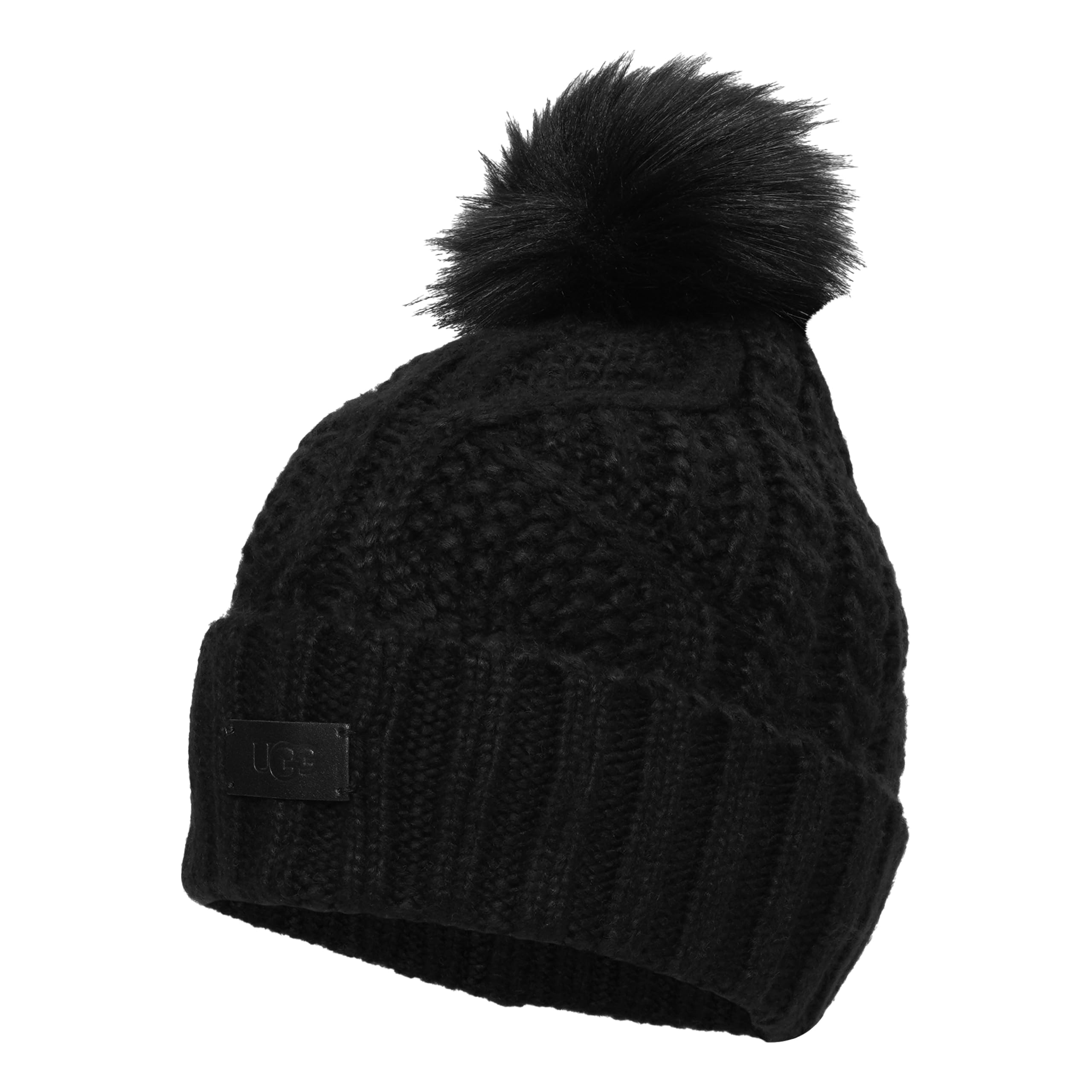 UGG Women's Cable Beanie with Pom, Black