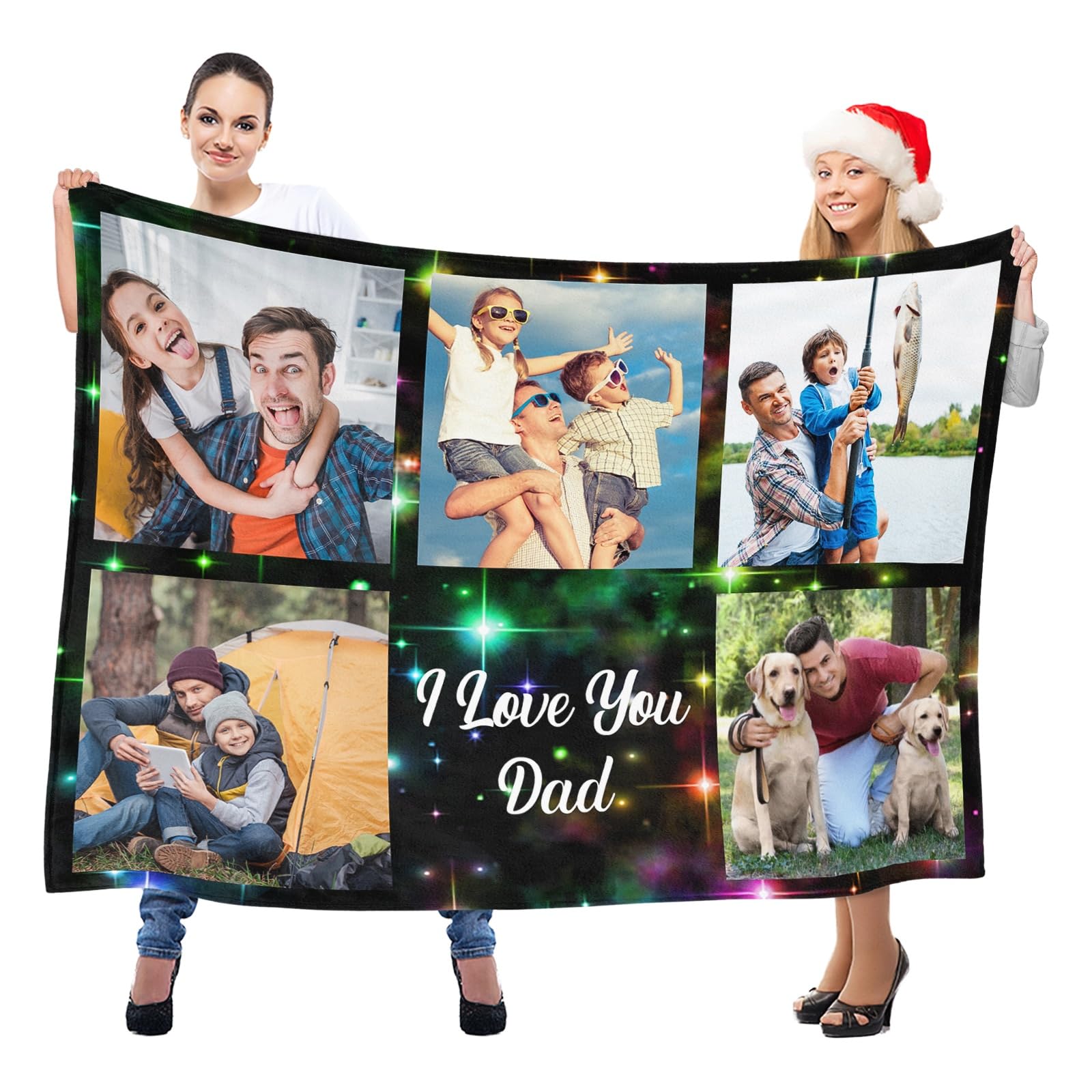Lnm 5 Photos Personalised Blanket With Photo, Personalised Photo Blanket, Customised Blankets, Custom Picture Blankets, Birthday Gifts For Dad Baby Kid Family