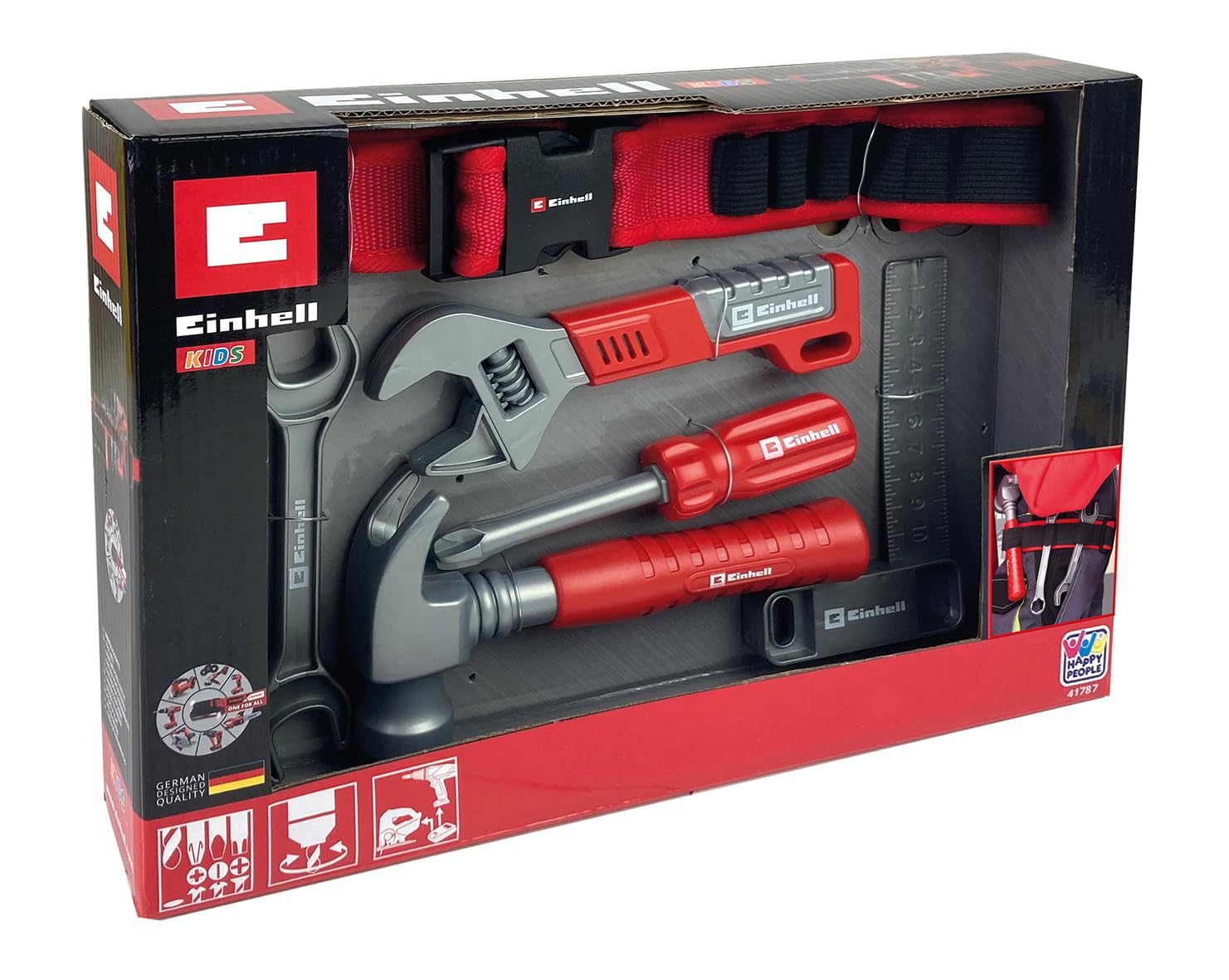 Happy People Einhell - Ceinture à outils pour enfant - 7 pièces - Avec 6 outils - Dimensions : environ 85 x 10 x 1 cm