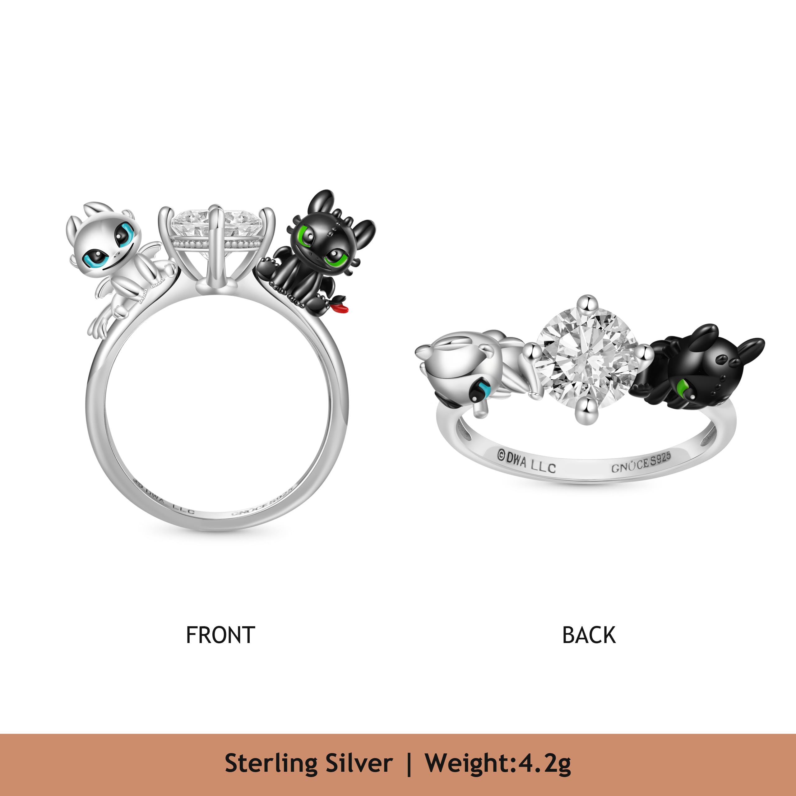 GNOCE How to Train Your Dragon Bague Krokmou & Furie Éclair En Argent Sterling Bijoux Cadeau pour Femmes Filles Fille