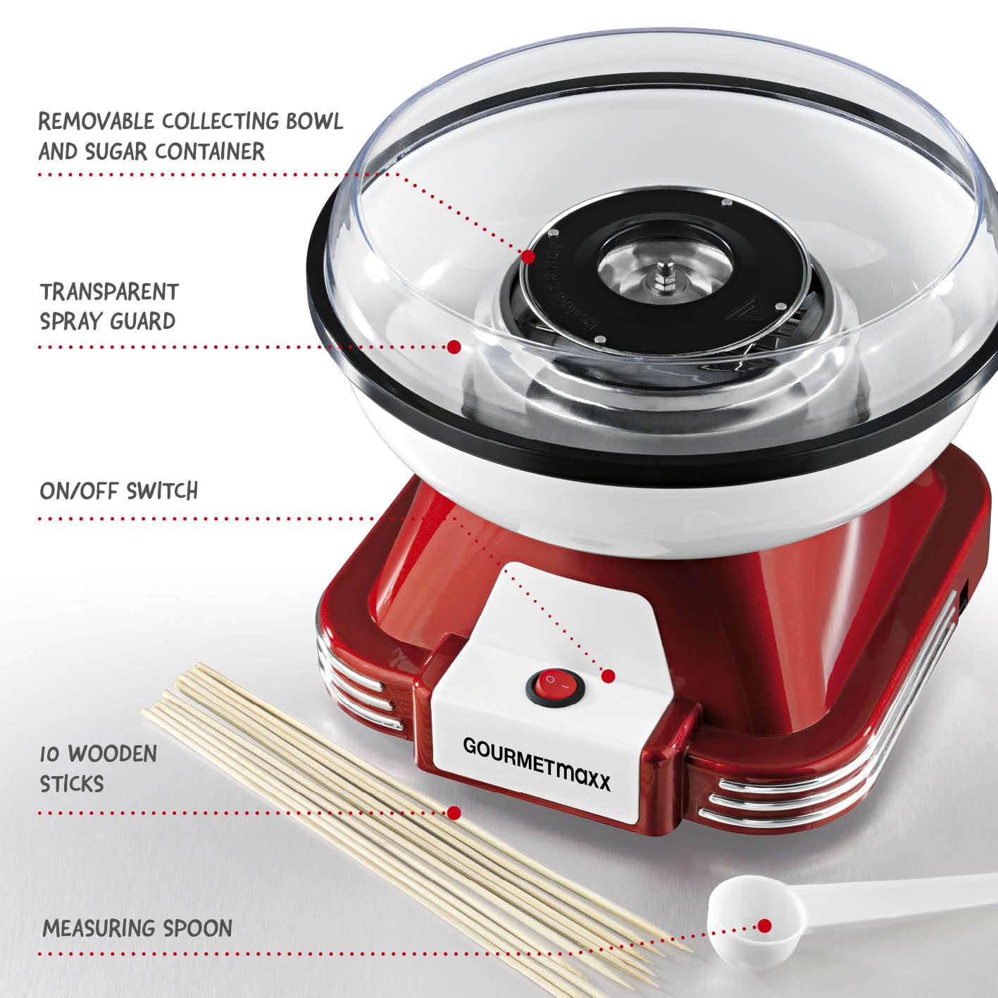 GOURMETmaxx Suikerspinmachine voor thuis, het origineel met 10 staafjes en maatlepels in nostalgisch retro design in munt, hoogwaardig Cotton Candy voor alle GOURMETmaxx Suikerspinmachine voor thuis, het origineel met 10 staafjes en maatlepels in nostalgisch retro design in munt, hoogwaardig Cotton Candy voor alle