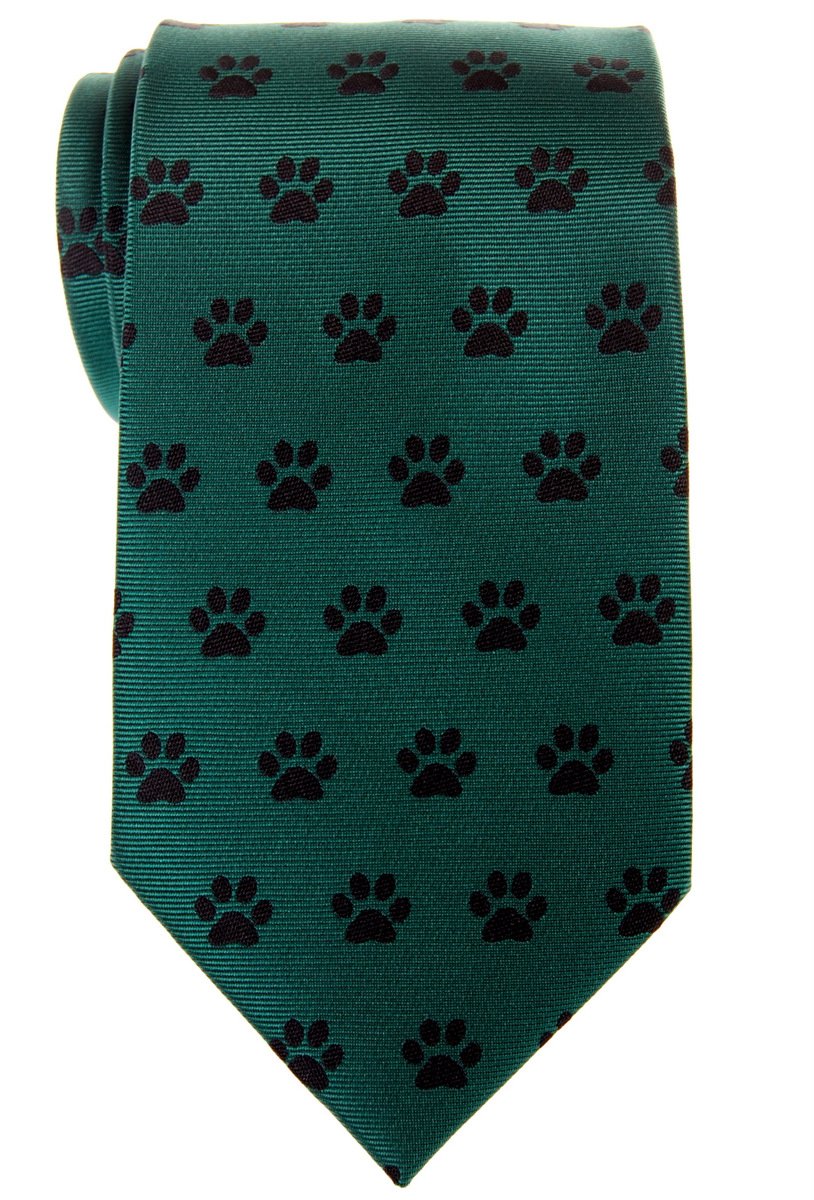 Retreez Doggie Puppy Paws Woven Microfiber Men's Tie - Green