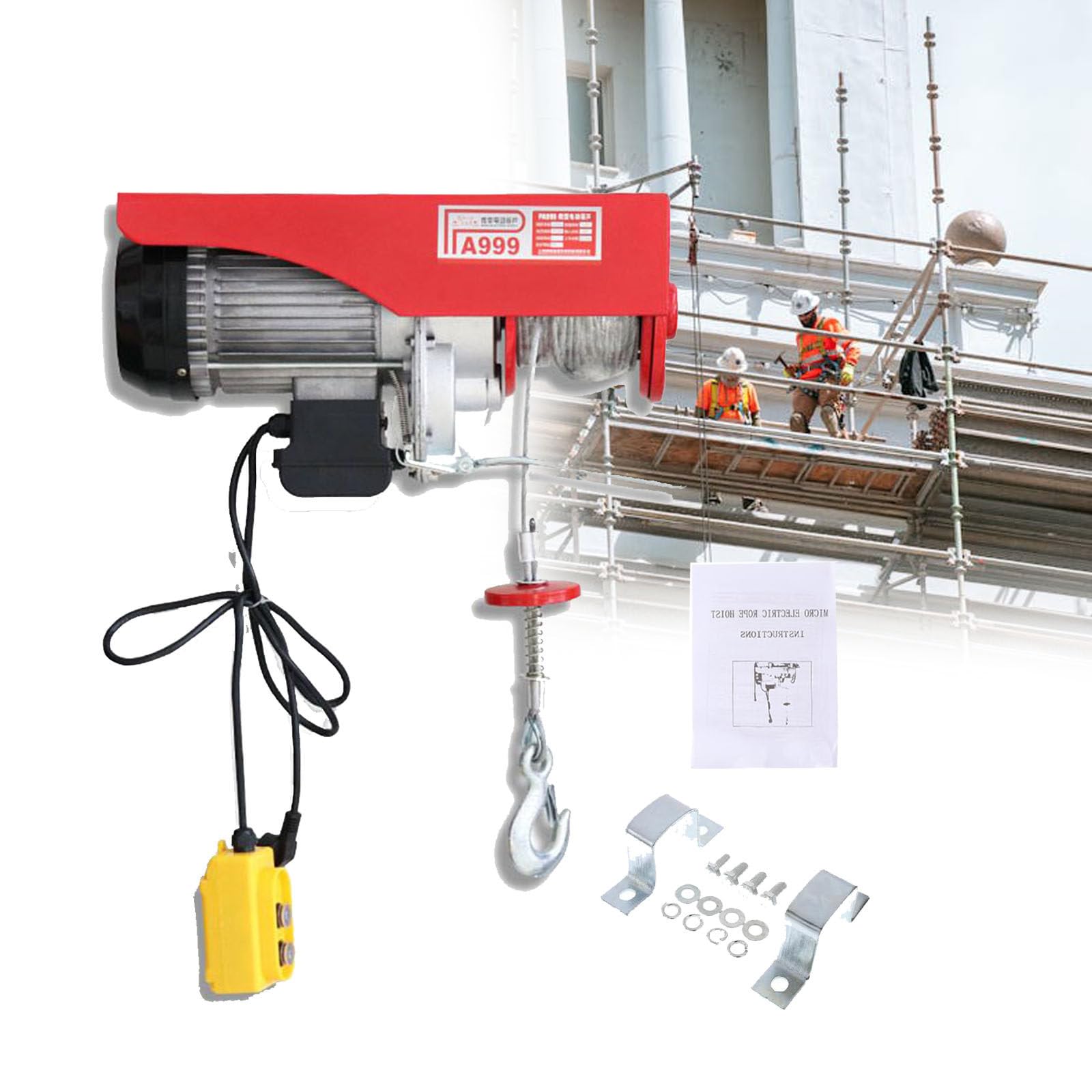 Verricello Elettrico, Nuovo Ascensore Portatile, Paranco da Cantiere,con Telecomando A Filo E Imbracature Singole/Doppie, Verricello Elettrico, Due modalità di Funzionamento 400kg-25m