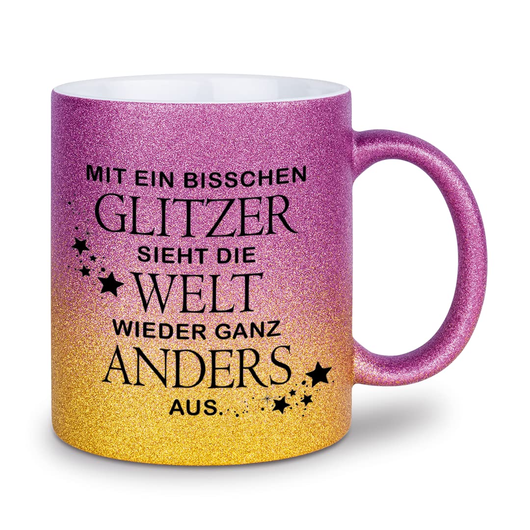 Glitzertasse 'Alles Trullas Außer Meine Glitzertante' - Lustiger Geschenkbecher 330ml (Pink Glitzer)