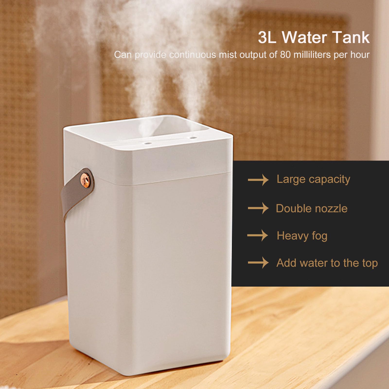 Umidificatori per camera da letto, nebbia fredda silenziosa da 3 litri, umidificatore ad aria con riempimento superiore, funzionamento in camera grande fino a 10 ore, spegnimento automatico per