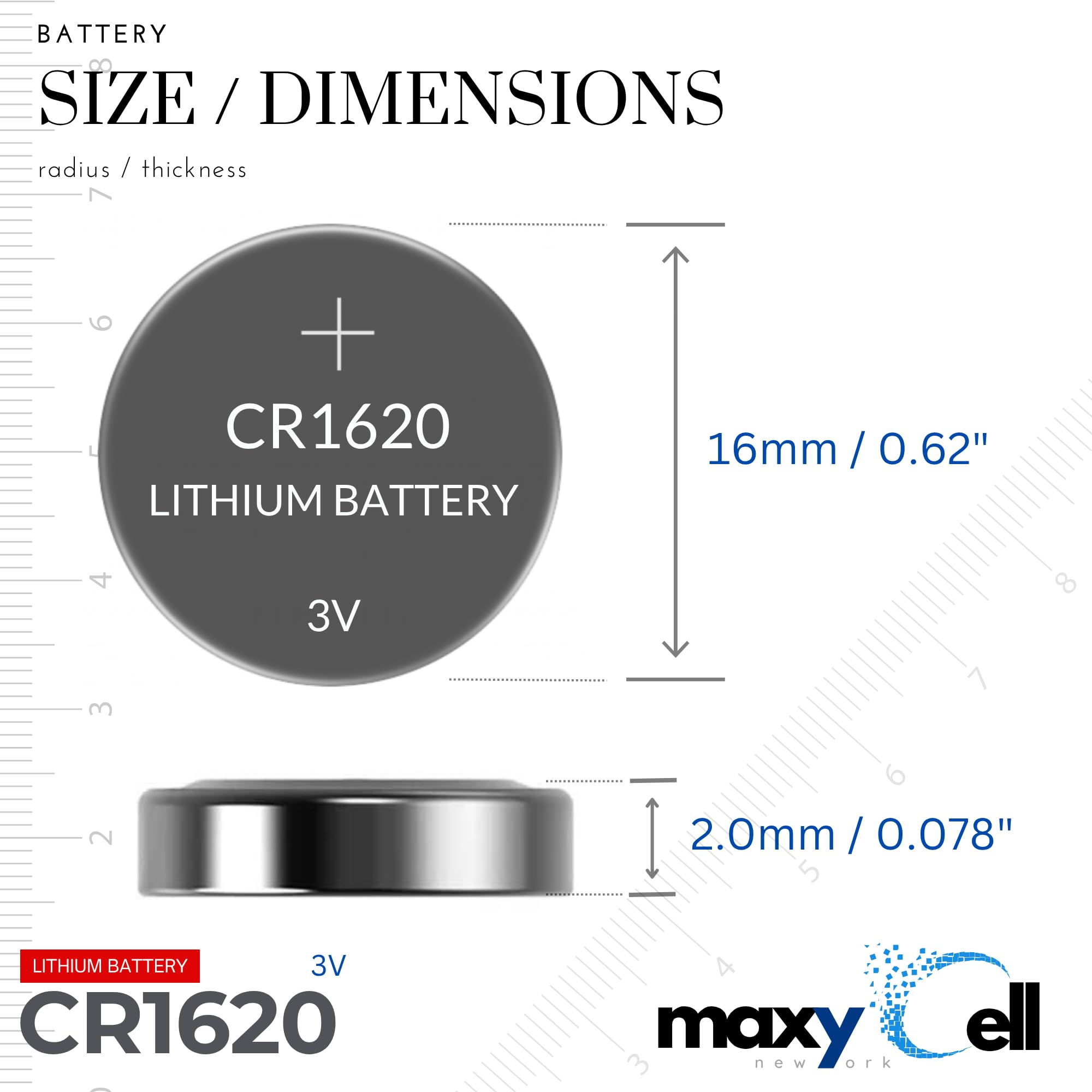 CR1620 - Batteria a bottone al litio, 3 V, ad alta capacità, lunga durata, affidabile per orologi, portachiavi, giocattoli, calcolatrici, dispositivi medici, termometri, a prova di perdite