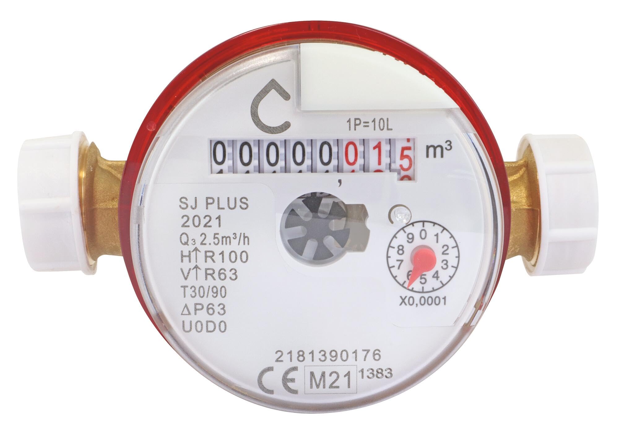 SOMATHERM FOR YOU - Compteur d'eau à Jet Unique pour Eau Chaude, calibre 15, mâle 20/​27, conforme MID, lecture sur 8 rouleaux, cadran sec orientable, pré-​équipé pour capteur d'impulsion