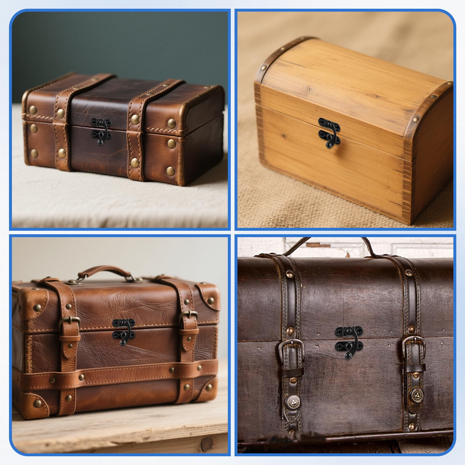 2-Set Antique Black Latch & Hinge Kit - Includes Hasps, Hinges, Screws For Jewelry Box, Cabinet, DIY