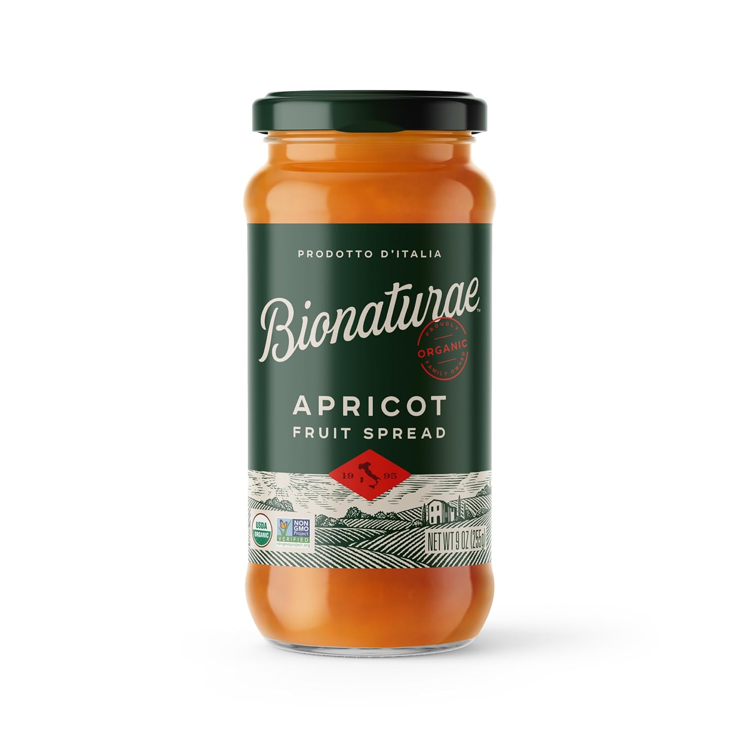 Bionaturae Organic Apricot Fruit Spread No Sugar Added USDA Organic Non-GMO Italian Jam 9oz