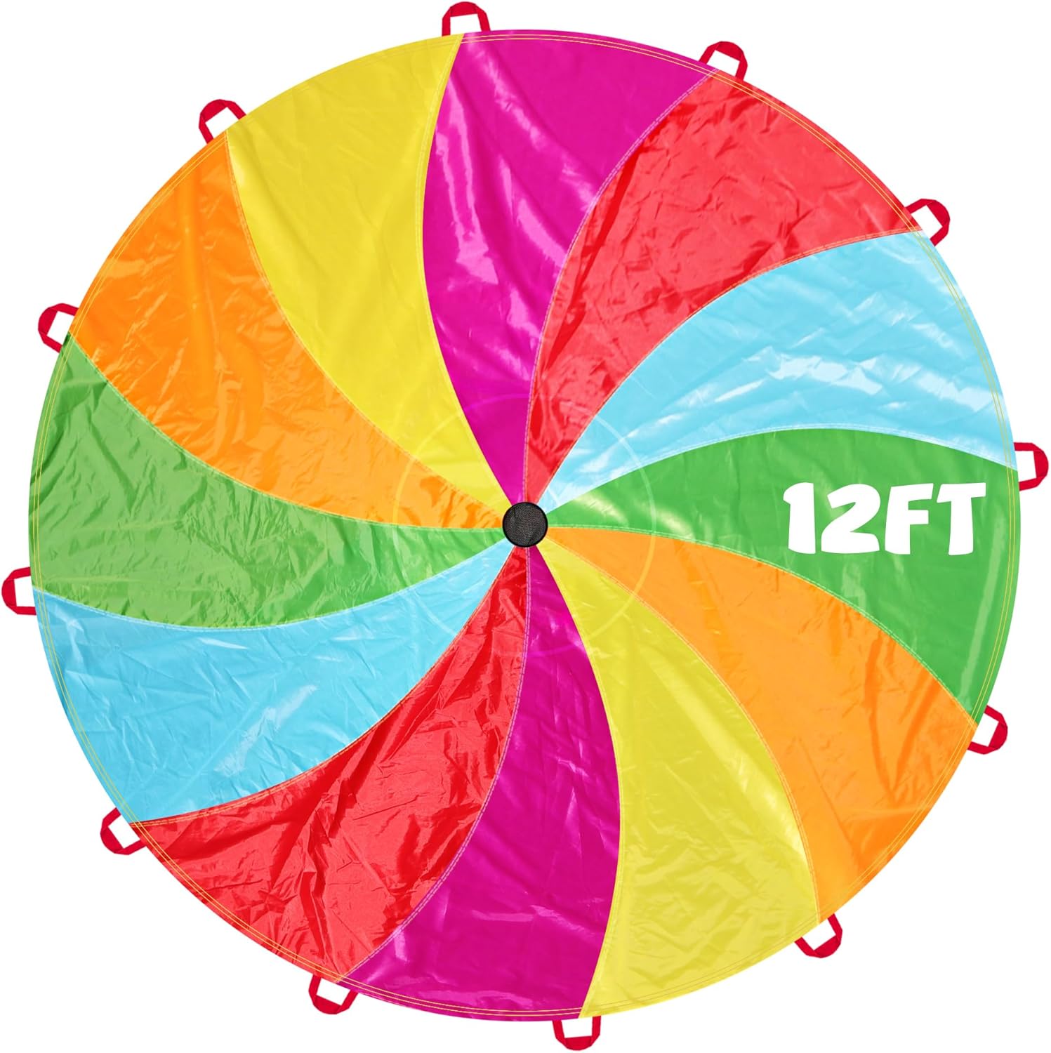 NARMAY Kids Play Parachute, 12ft Rainbow Parachute with 12 Handles for Group Cooperative Games