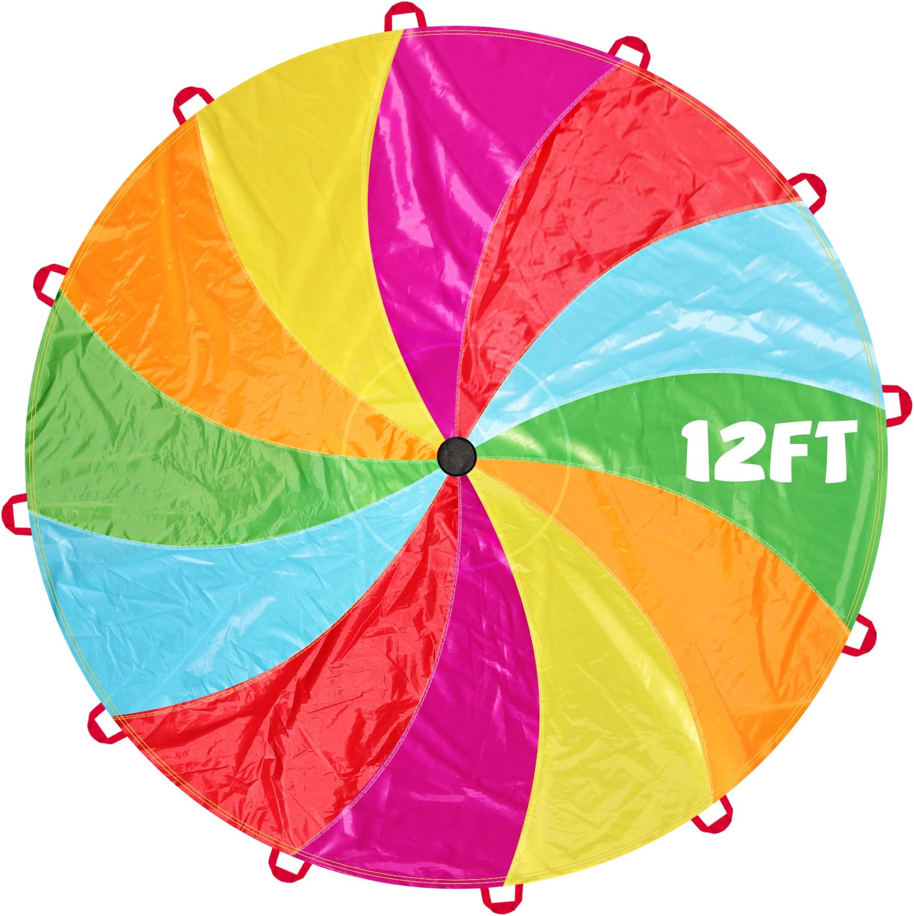 NARMAY Kids Play Parachute, 12ft Rainbow Parachute with 12 Handles for Group Cooperative Games