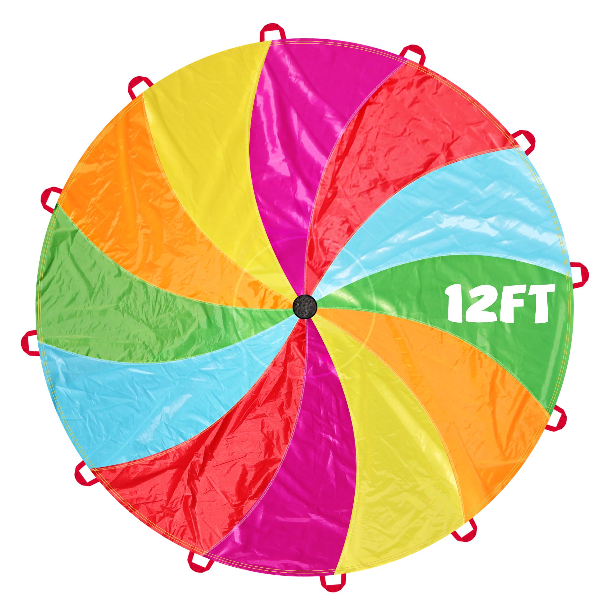 NARMAY® Play Parachute for Kids Rotating Rainbow with 12 Handles - 12 Feet