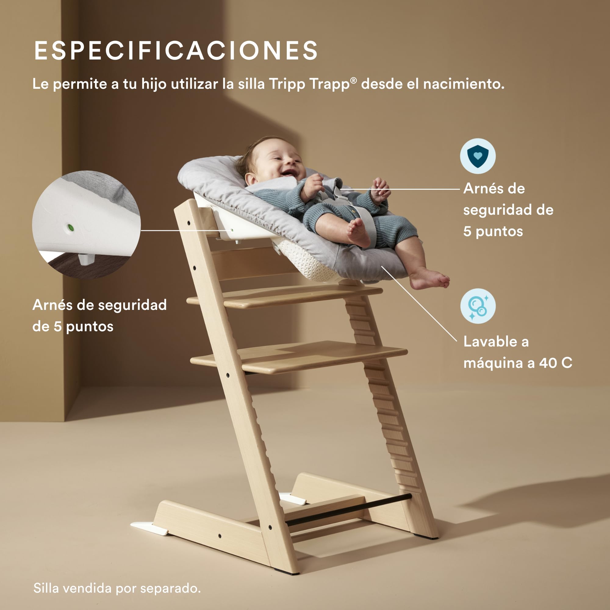 Tripp Trapp, Gris - Convierte la Silla en un asiento para recién nacidos hasta 9 kilos - Acogedor, seguro y fácil de usar - Compatible con modelos Tripp Trapp posteriores a mayo de 2003