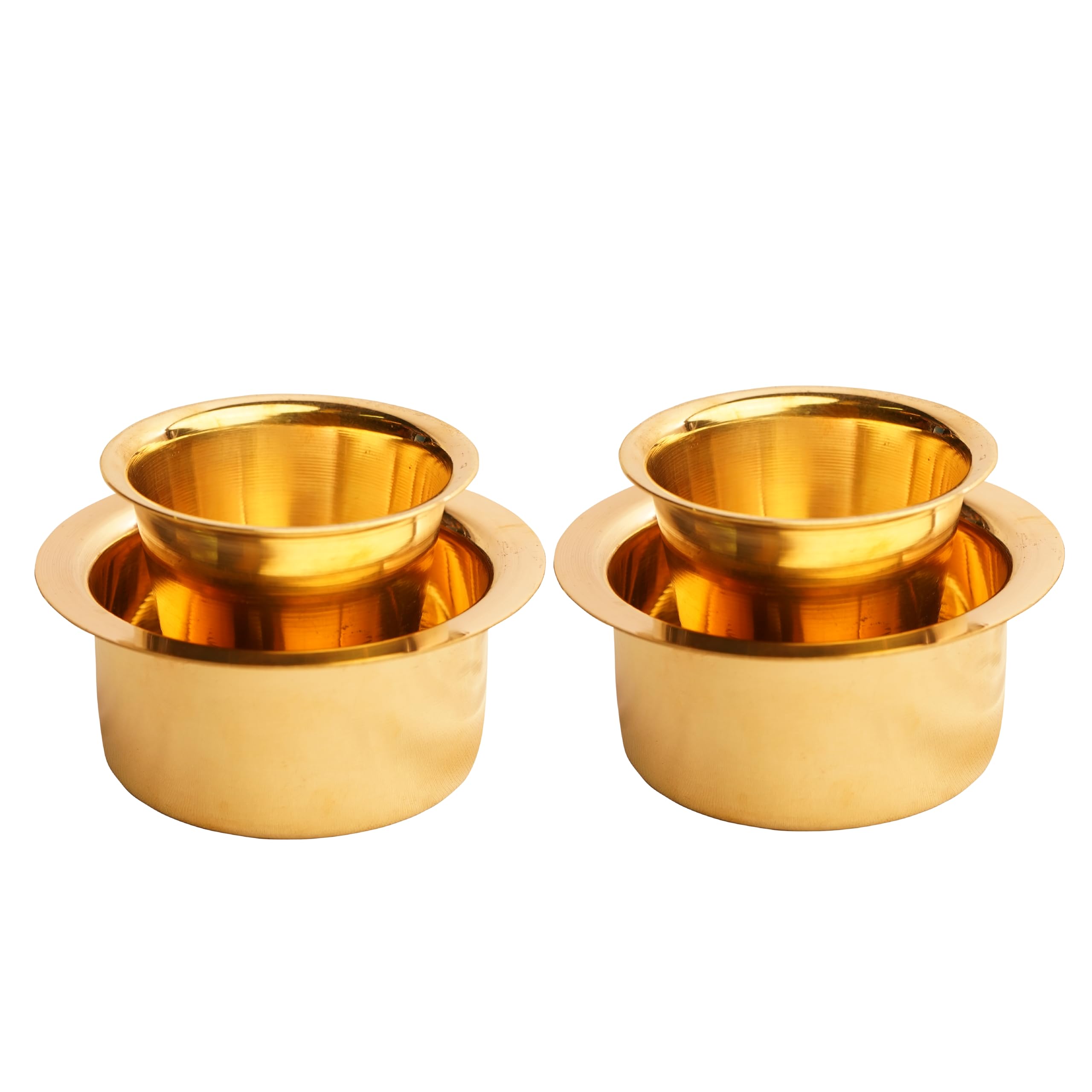 South Indian Traditional Brass Coffee Cup Dawara/Dabara & Tumbler for Serving Kumbakonam Filter Coffee/Tea Dabara Plain - 150ml (Set of 2)
