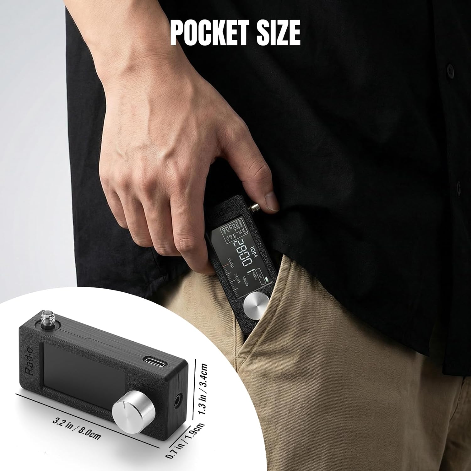 Raddy Mini Radio All-Band DSP Radio with Si4732 Chip, FM/SW/MW/VHF/CB Receiver with LSB/USB Modes, Headphone Amplifier, Pocket Size with 1.9" Color Screen, Telescopic & Donut Antenna, Firmware Upgrade