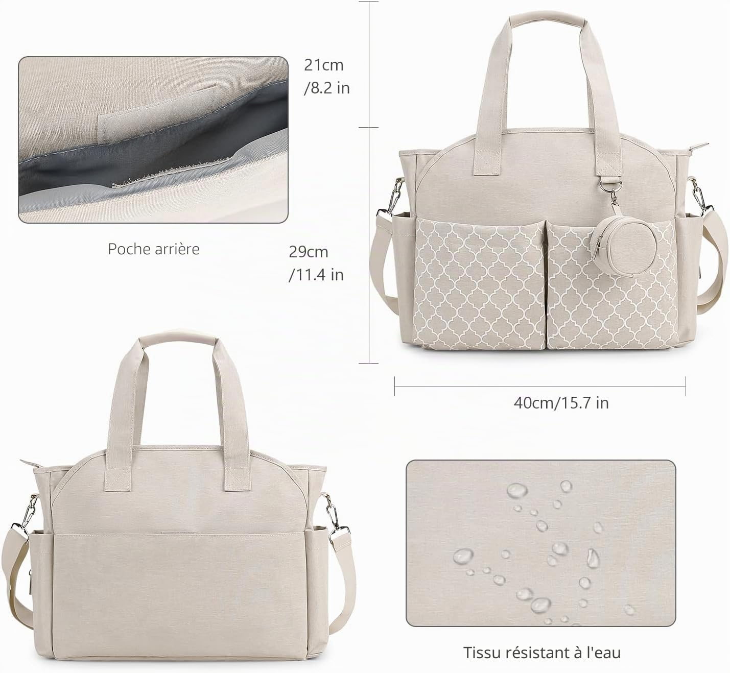 Sac à langer fourre-tout avec station à langer, sac multifonction pour bébé avec bandoulière réglable