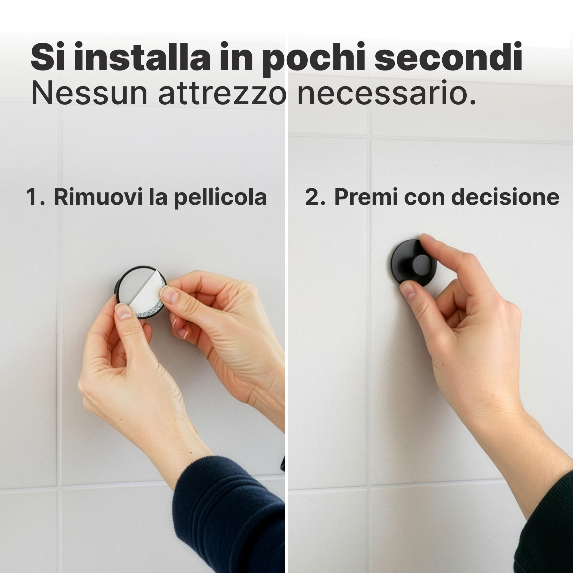 Minismus Set 6 Ganci Adesivi, Appendino da Muro in Acciaio Inox, Ganci Bagno senza Fori 5 kg, Appendiabiti da Parete con Pomello Rotondo