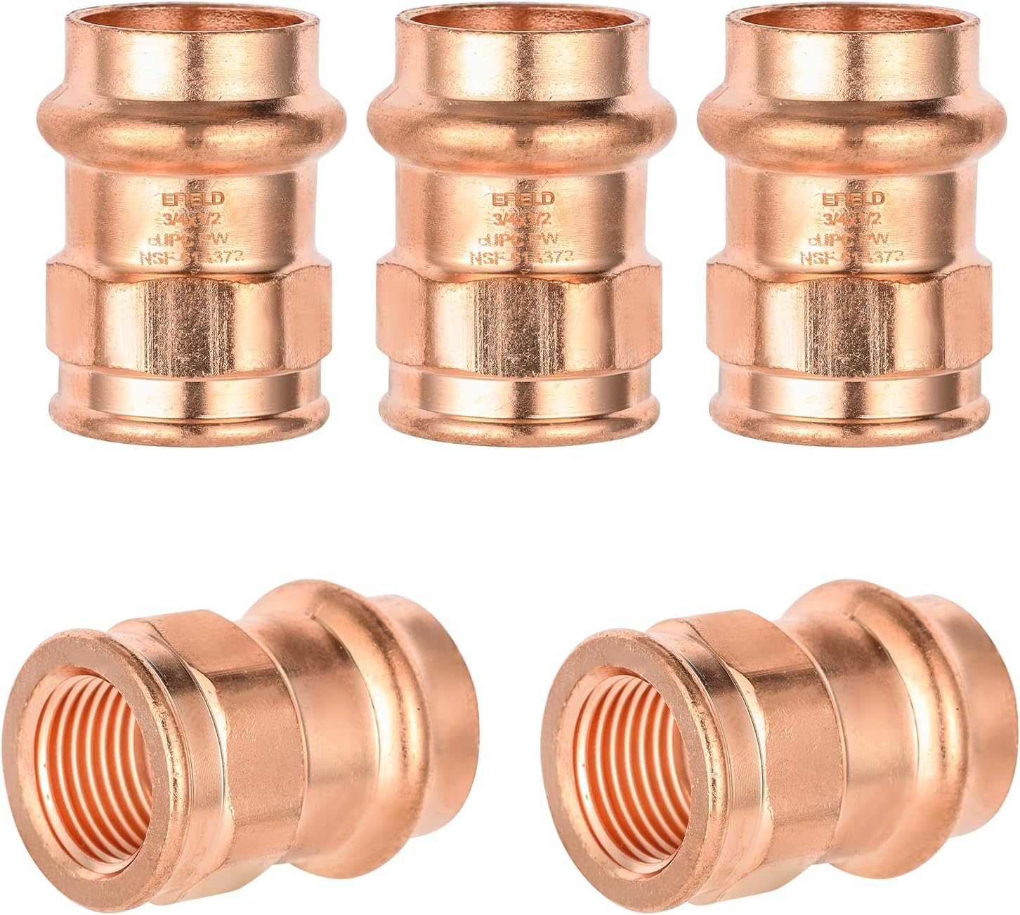 5 Pcs Seelink Press Copper Female Adapter, 3/4" x 1/2" FPT Pressure Fittings for Copper Tubing
