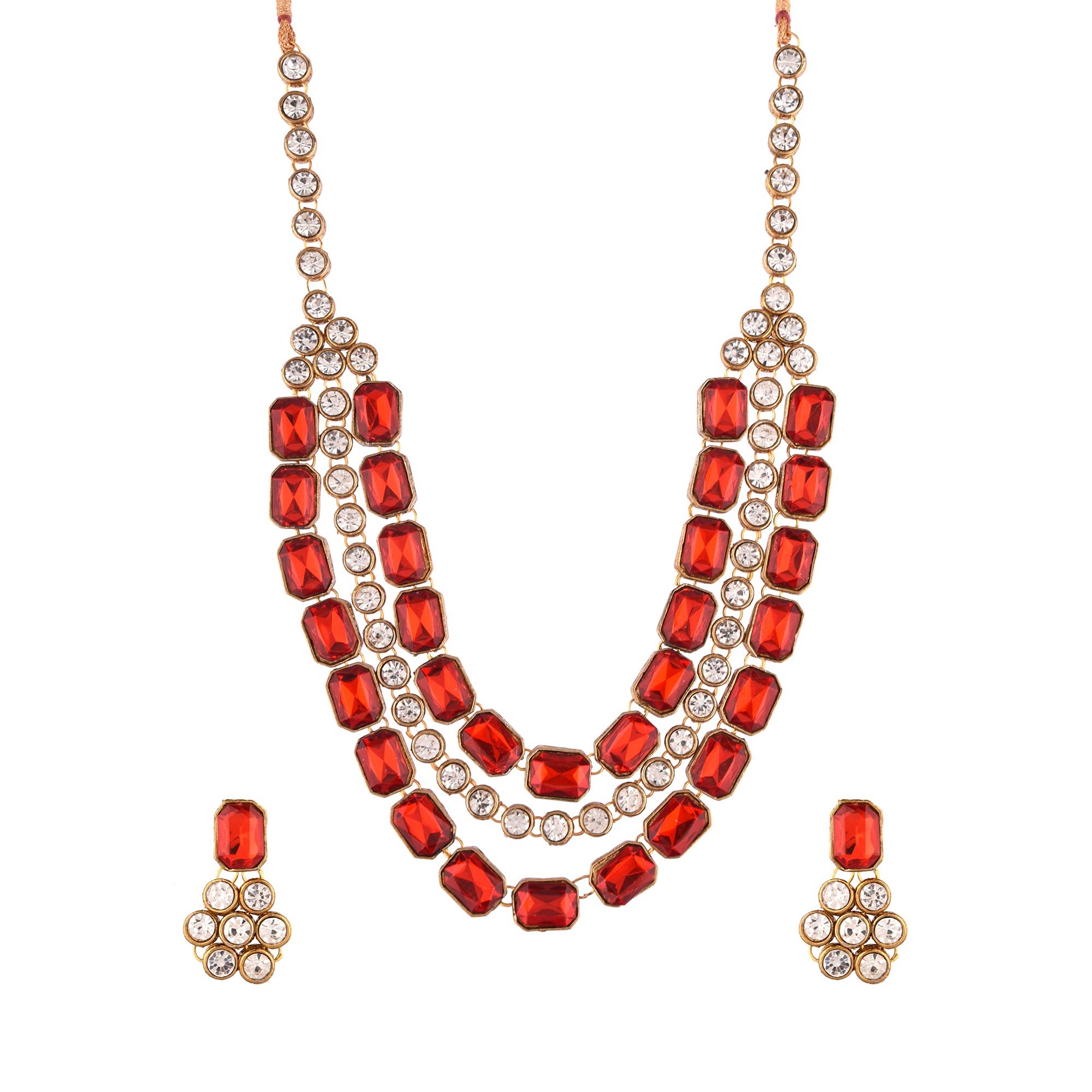 Jewelshadi Crystal Stone Trendy Necklace Set With Earring - Red (B096FWJHFP) Amazon Price History, Amazon Price Tracker