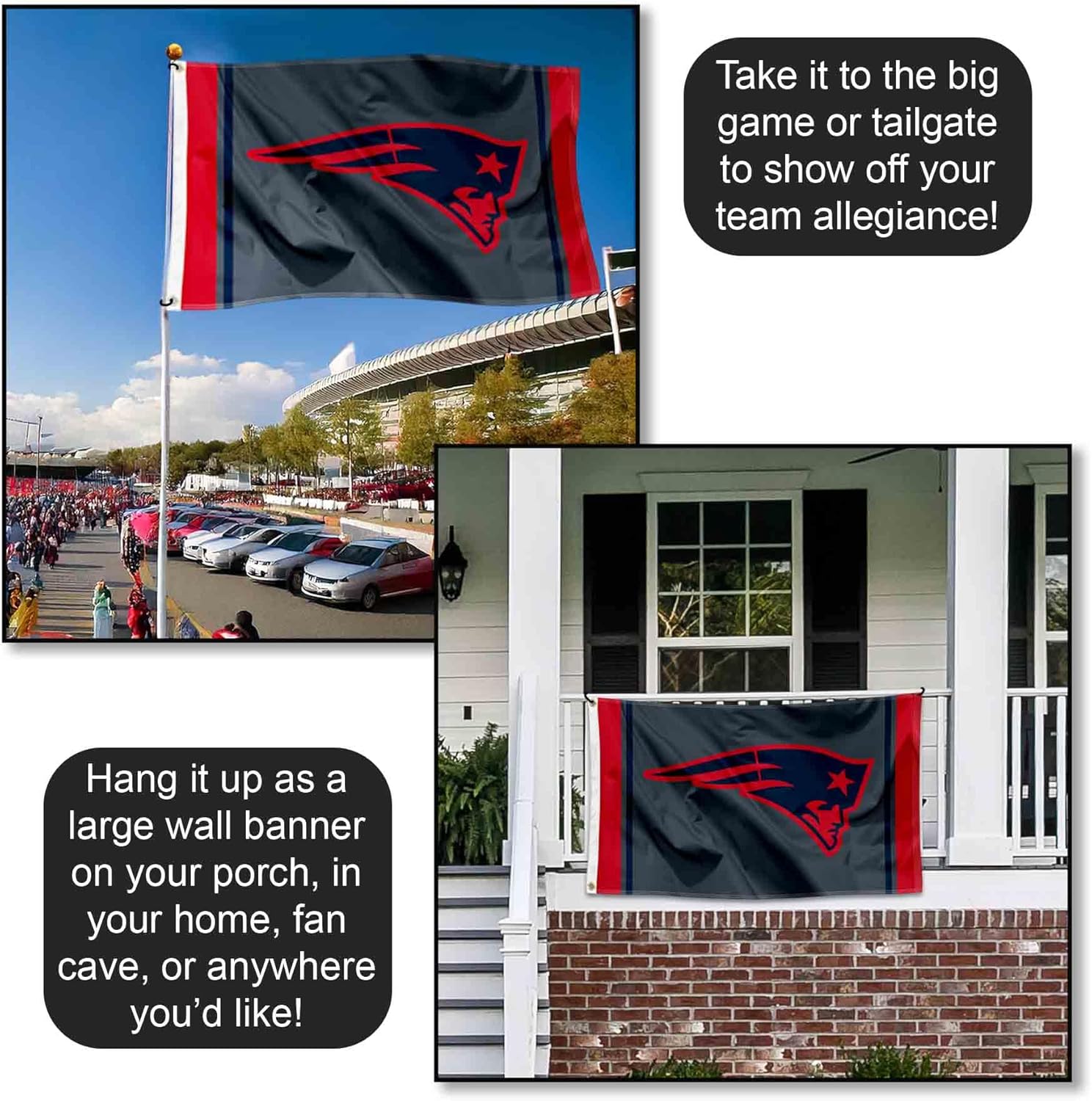New England Patriots Blackout Sideline Flag Outdoor Indoor 3x5 Foot Banner