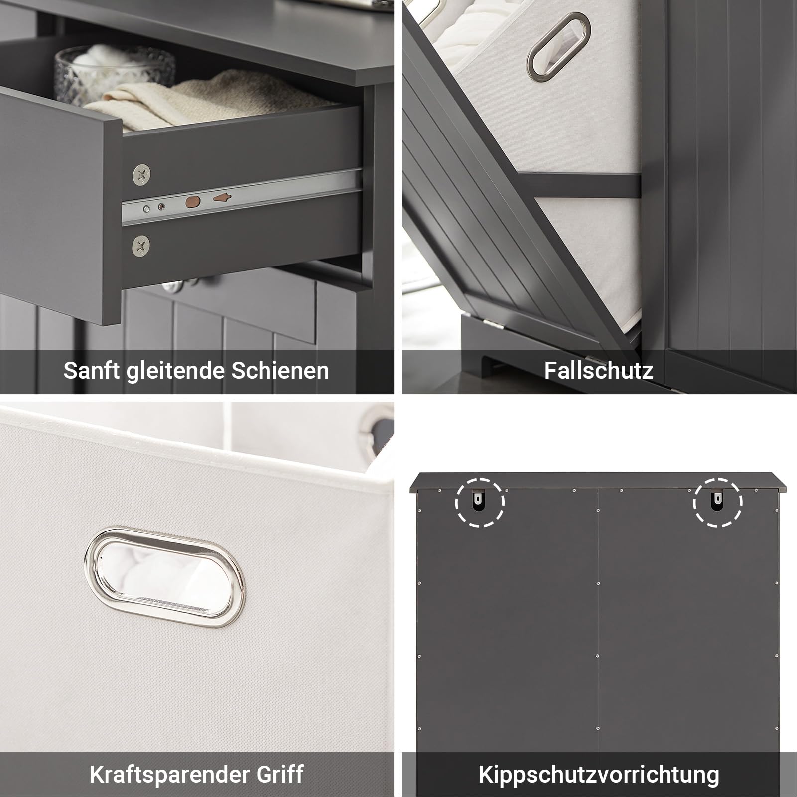 SoBuy Mülleimer Schrank mit 2 Fächern à 45L Mülltrennsystem Grau für Küche | Küchenschrank aus E1 MDF für Mülltrennung mit 2 Schubladen, Müllschrank BZR33-II-DG