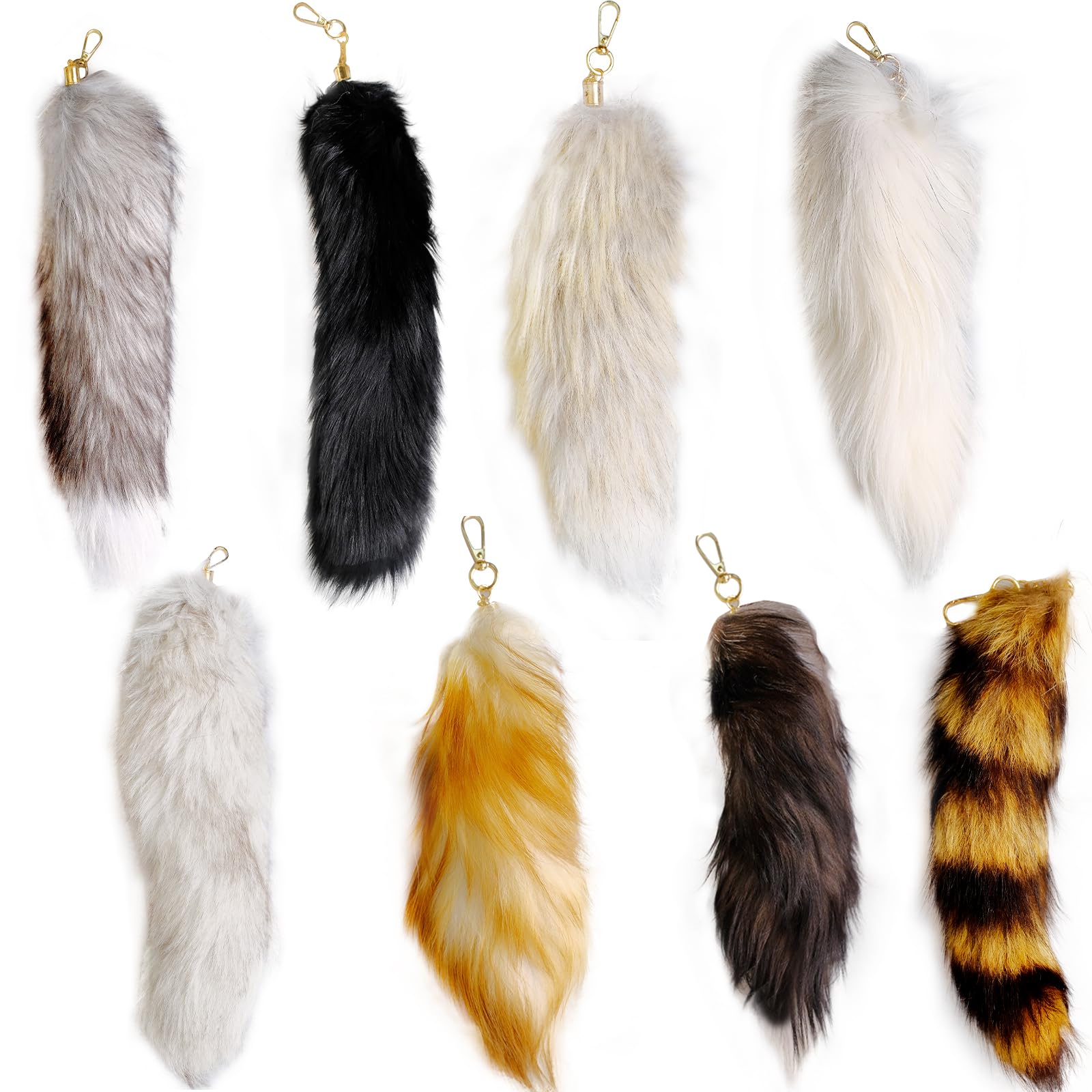 8 portachiavi enormi e soffici a forma di coda in finta pelliccia in 8 stili, accessorio realistico per borsa, portachiavi con gancio, regalo per donne (2 dimensioni), Multicolore, 15.7