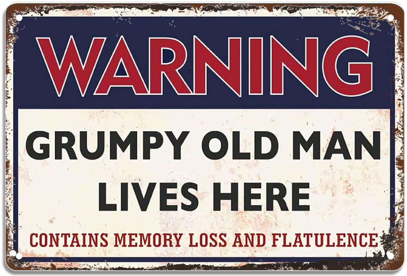 peiyeety Funny Vintage Metal Tin Sign Warning Grumpy Old Man Lives Here Iron Painting Home Family Lovers Gift Funny Bedroom Novelty Retro Parlor Courtyard-8x12inch