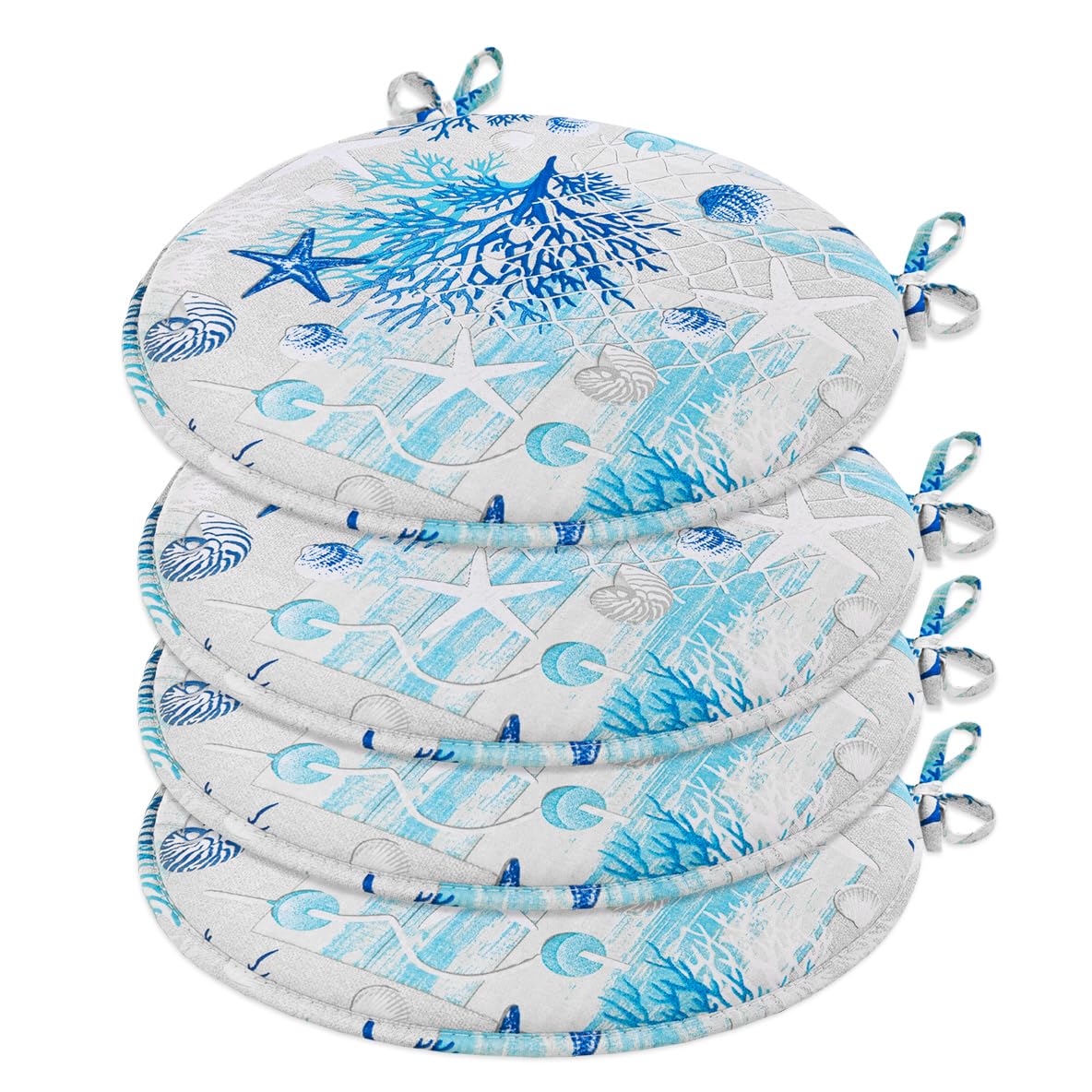 emmevi Set 4 Cuscini Sedia Rotondi Cotone Con Lacci Lavabili Morbidi Coprisedia Tondi Corallo Azzurro