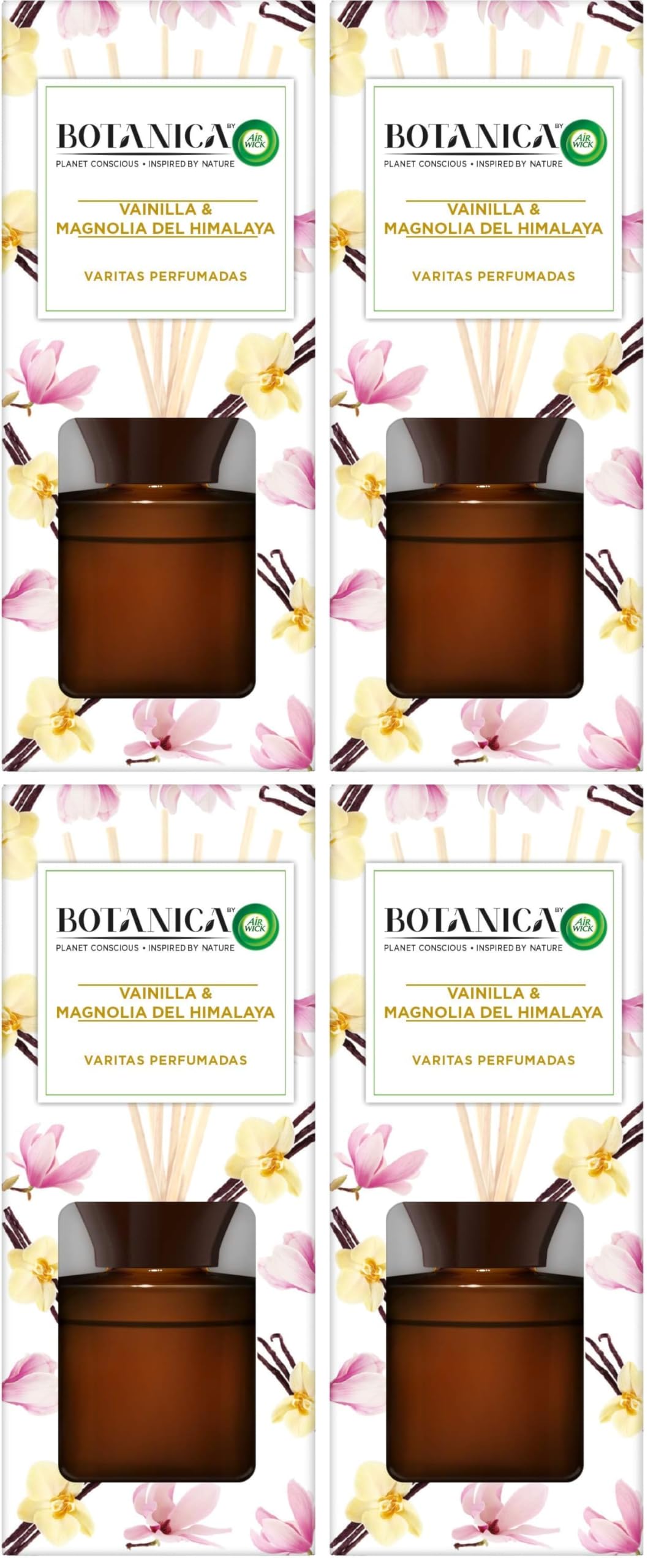 Botanica by Air Wick Varitas Perfumadas - Mikados Ambientador, Esencia Para Casa Con Aroma A Vainilla Y Magnolia Del Himalaya, Naturaleza, 80 ml (Paquete de 4)