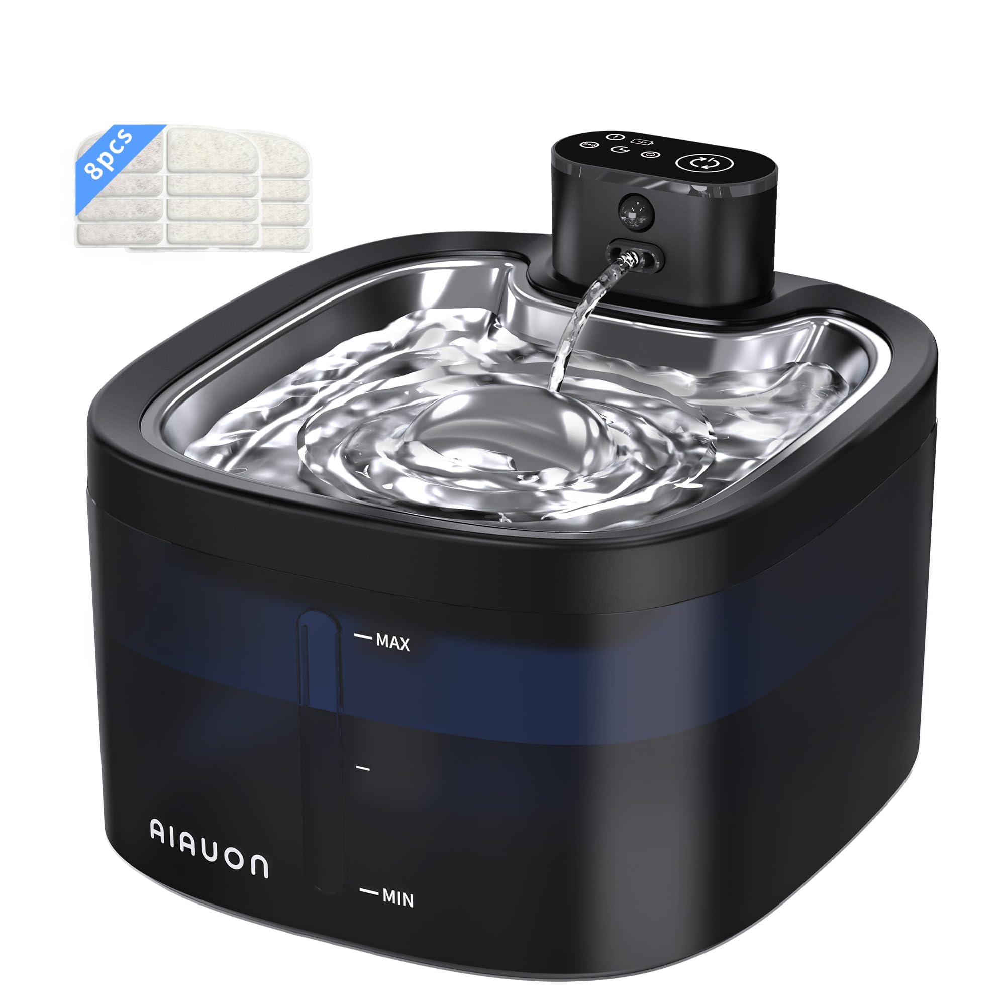 Katzenbrunnen kabellos 118oz/3,5L Drahtlos & Ultra-leise mit Sensor- und Zeitmodus,Edelstahlpalette, batteriebetriebener Trinkbrunnen für Katze,Trinkbrunnen für Katze