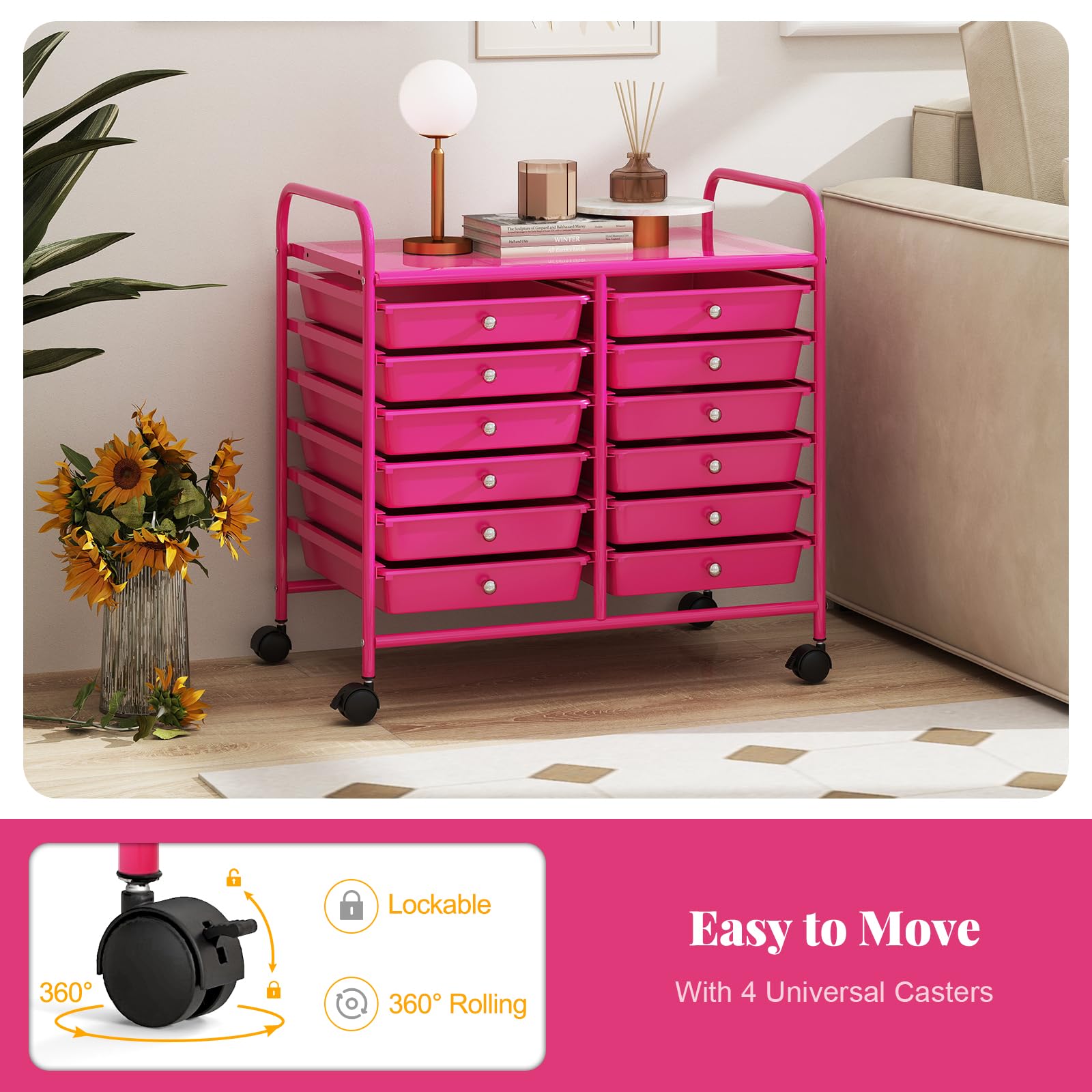 RELAX4LIFE Chariot de rangement à 20 tiroirs avec roulettes, chariot à roulettes mobile polyvalent pour salle de classe, bureau, maison, salon, organisateur de fichiers, scrapbook, artisanat, chariot