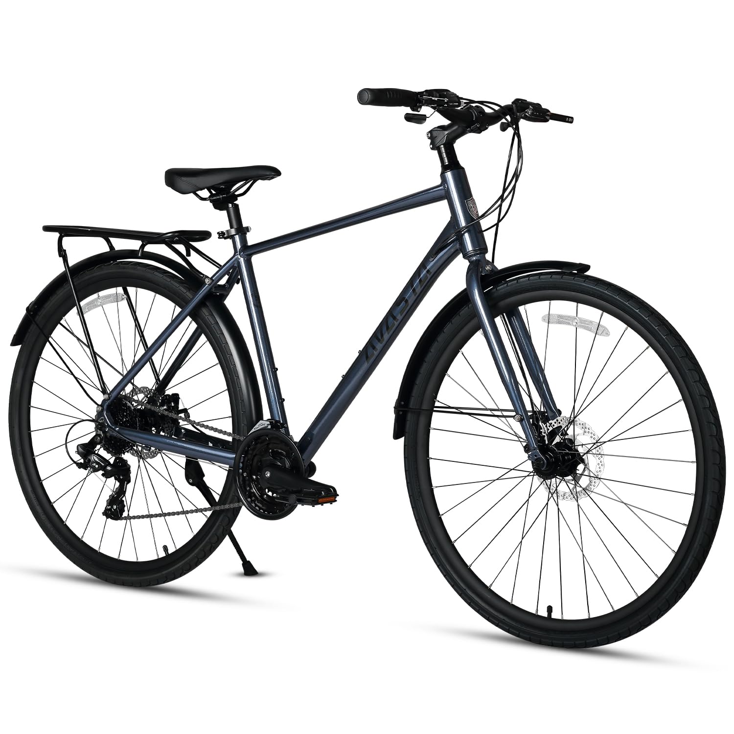 AVASTA Uranus 700C Road Hybrid Bike - Lightweight Aluminum Alloy Frame with 24-Speed Gearing for City Commuting - Rear Cargo Rack, Dual Disc Brakes, and 19 inch Frame - Blue Design for Men Woman