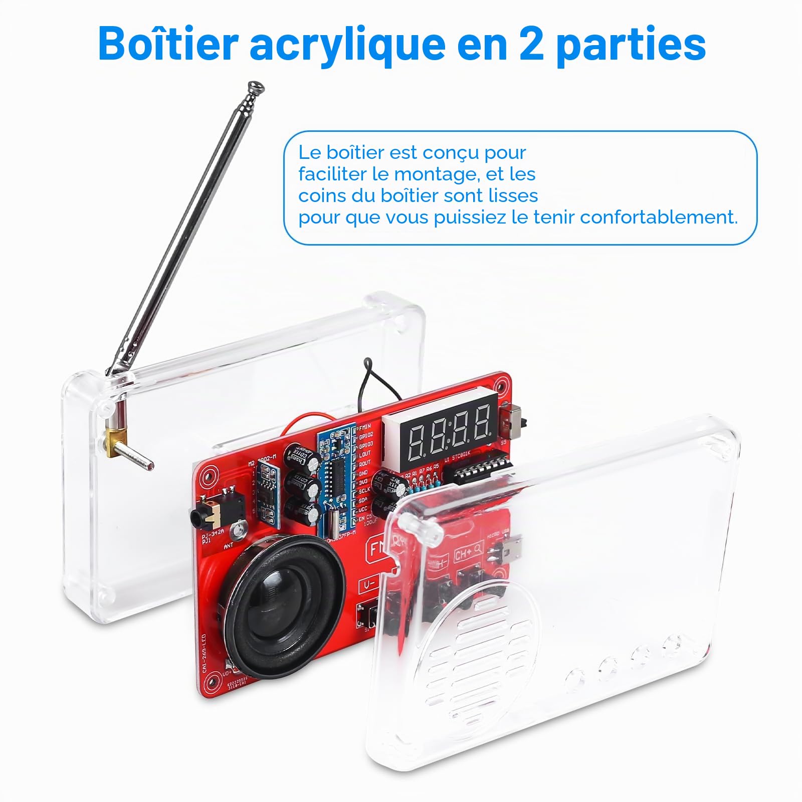 PEMENOL DIY kit Pratique de Soudure Radio avec Casque et écran Numérique USB kit a souder a Monter pour étudiants, éducation et Bricolage, Un Cadeau pour Papa