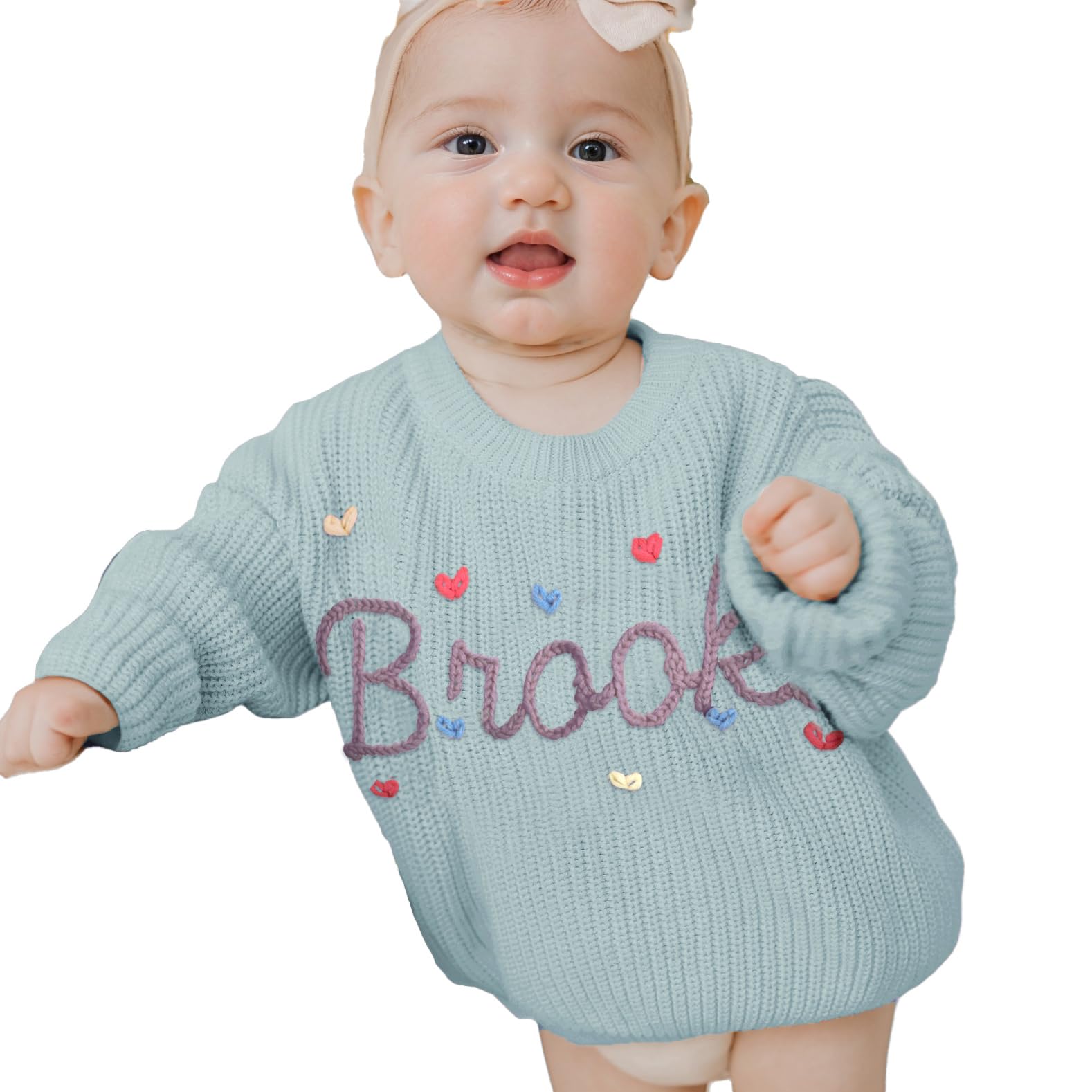 Personalisierter Baby Strickpullover mit gesticktem Namen, Kleinkinder Crewneck Langarm Pullover Sweatshirt