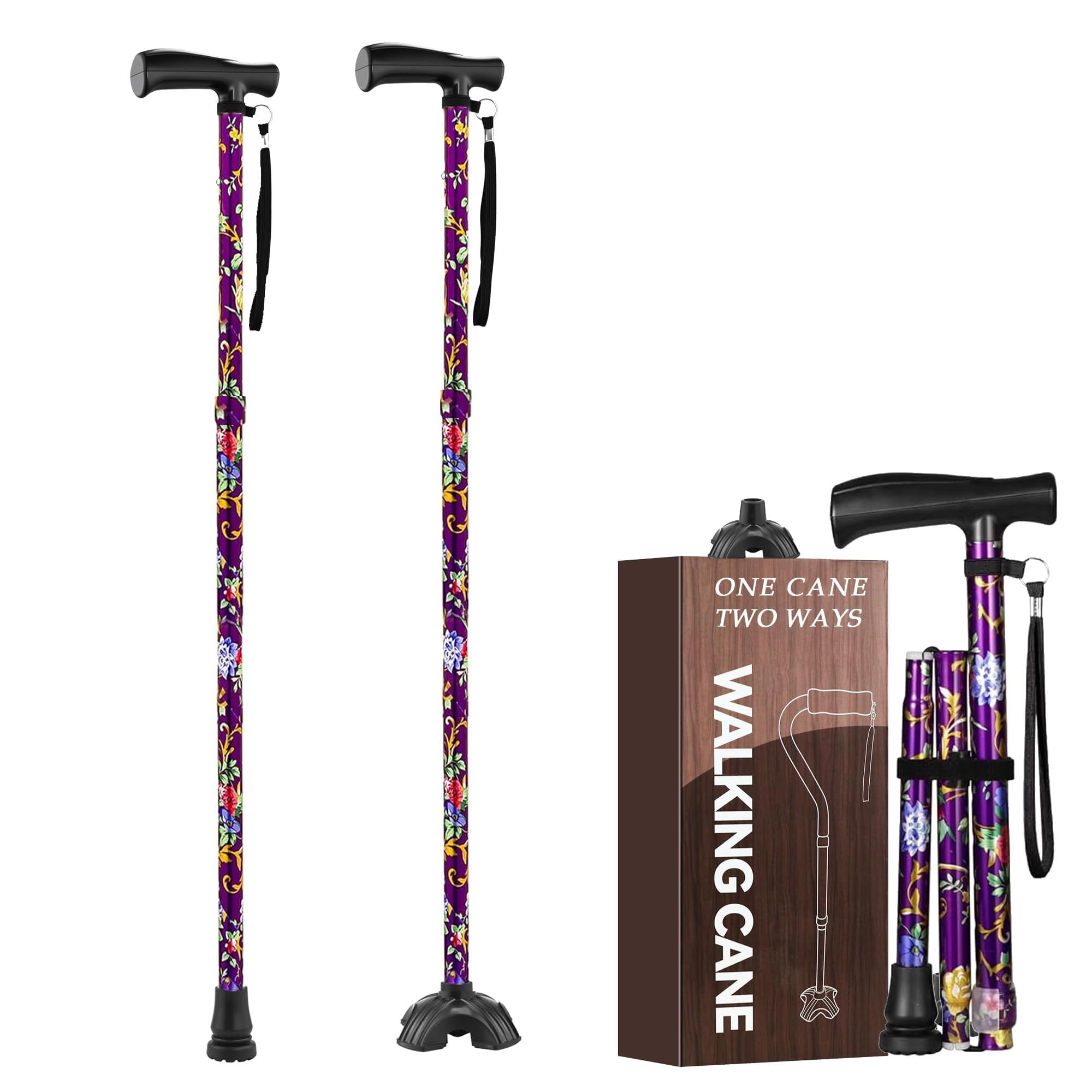 Floral Canes for Women Folding Cane for Stability with Non-Slip Base, Adjustable Walking Cane for Seniors - Lightweight Collapsible Walking Sticks