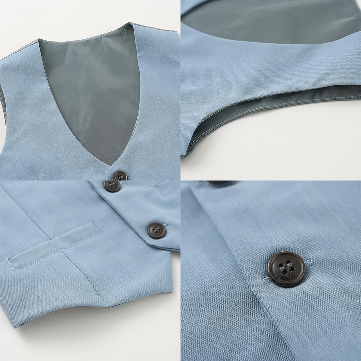 Odizli Kinder Jungen Gentleman Langarm Hemd + Weste + Hose + Fliege 4tlg Outfit Geburtstag Festlich Hochzeit Anzug