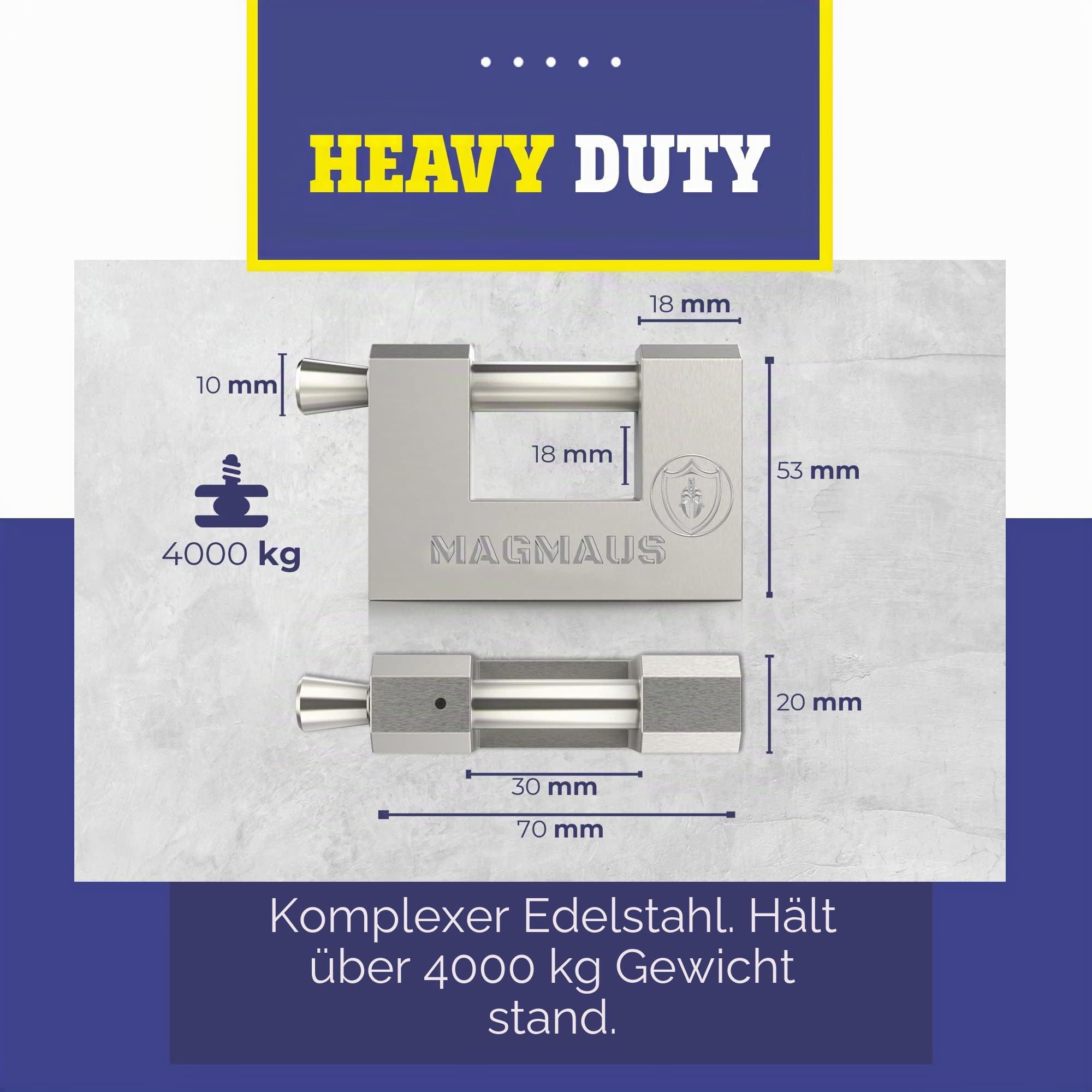 Magmaus® RT270 Schwerlast Container Vorhängeschloss mit 12 Schlüssel - 10 mm Schnittfester Bügel, Never-Rust, Stainless Steel | Hoch-Sicherheitsschloss für Schuppen, Kette, Tor, Garage