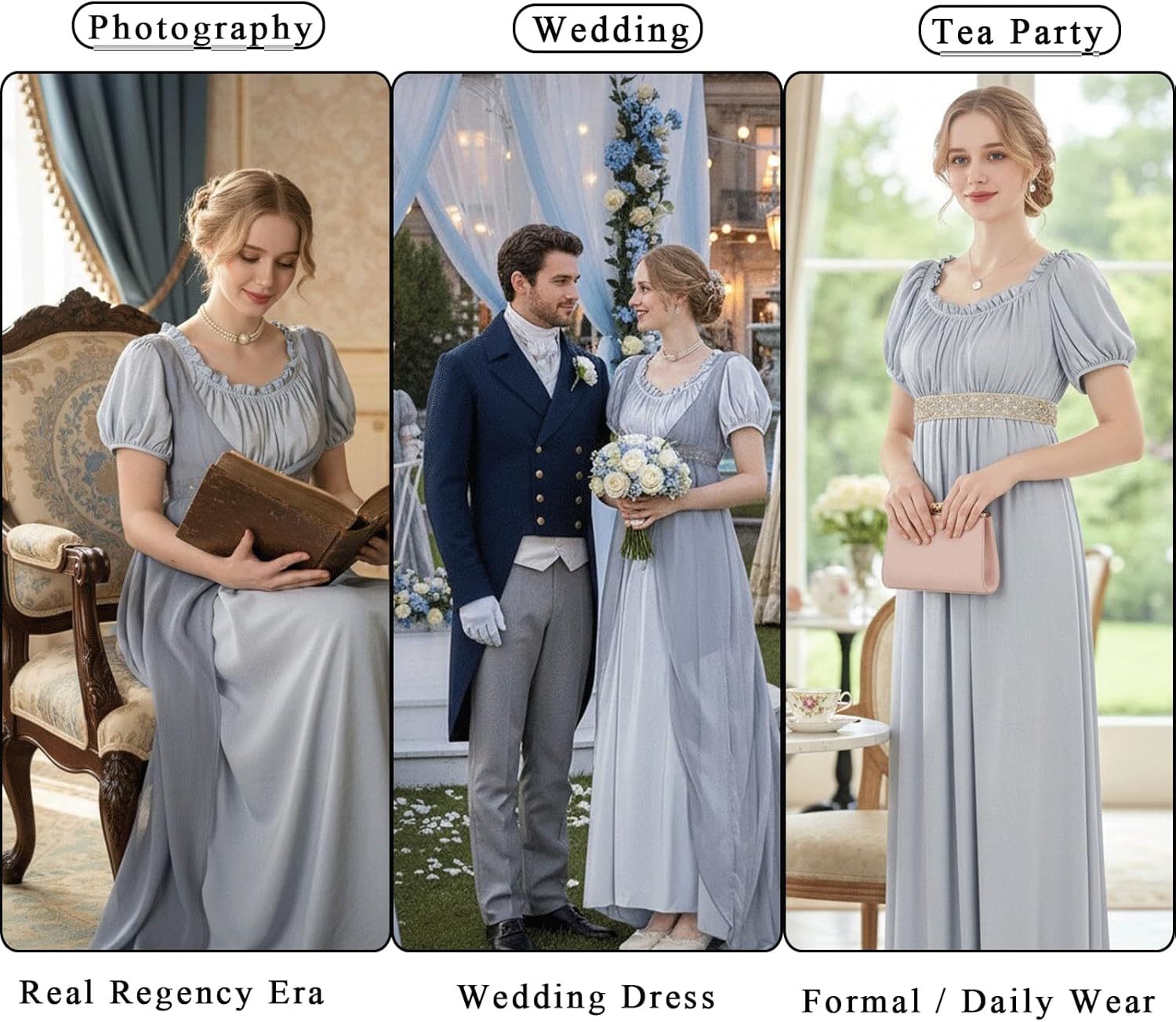 NSPSTT Regency Dresses for Women Floor-Length Regency Empire Waist Costume Tea Party Dress Victorian Ball Gown 3 Piece Set