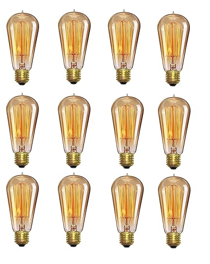Lexton Tesla Filament Bulb | Antique Vintage Light Bulbs | Vintage Base | E27 | Yellow Light | Pack of 12 | Home Decoration, Living Room, Hall, Balcony, Restaurant, Bar Lighting
