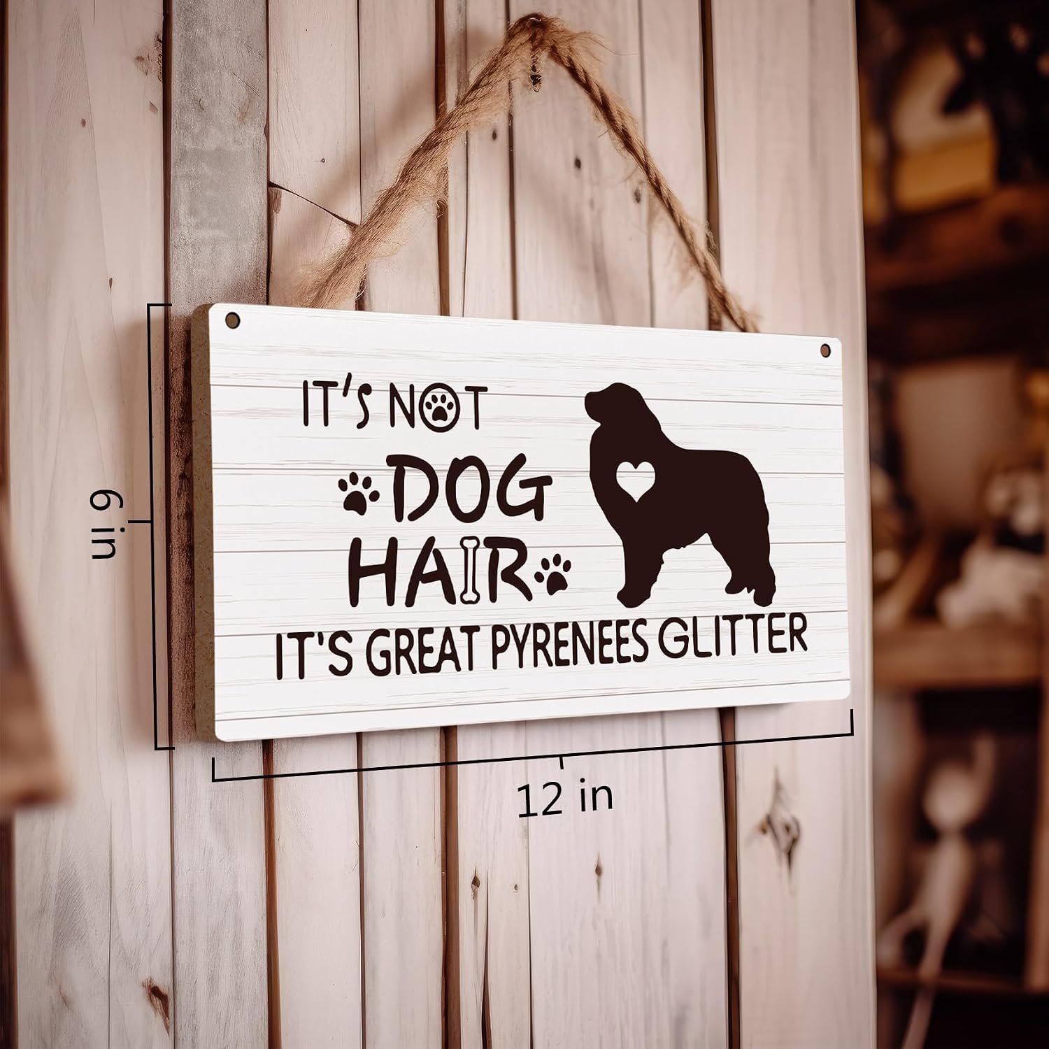 Huester Great Pyrenees Gifts - Wood Plaque Sign for Home Decor, It's Not Dog Hair It's Great Pyrenees Glitter Wall Hanging, 12x6 Inches image 3