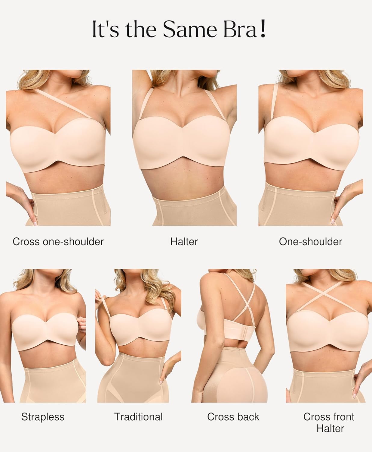 Popilush Strapless Push Up Minimizer Bras for Women Bandeau Support Unlined Bra Underwire Everyday Bras Tube Top - Image 2