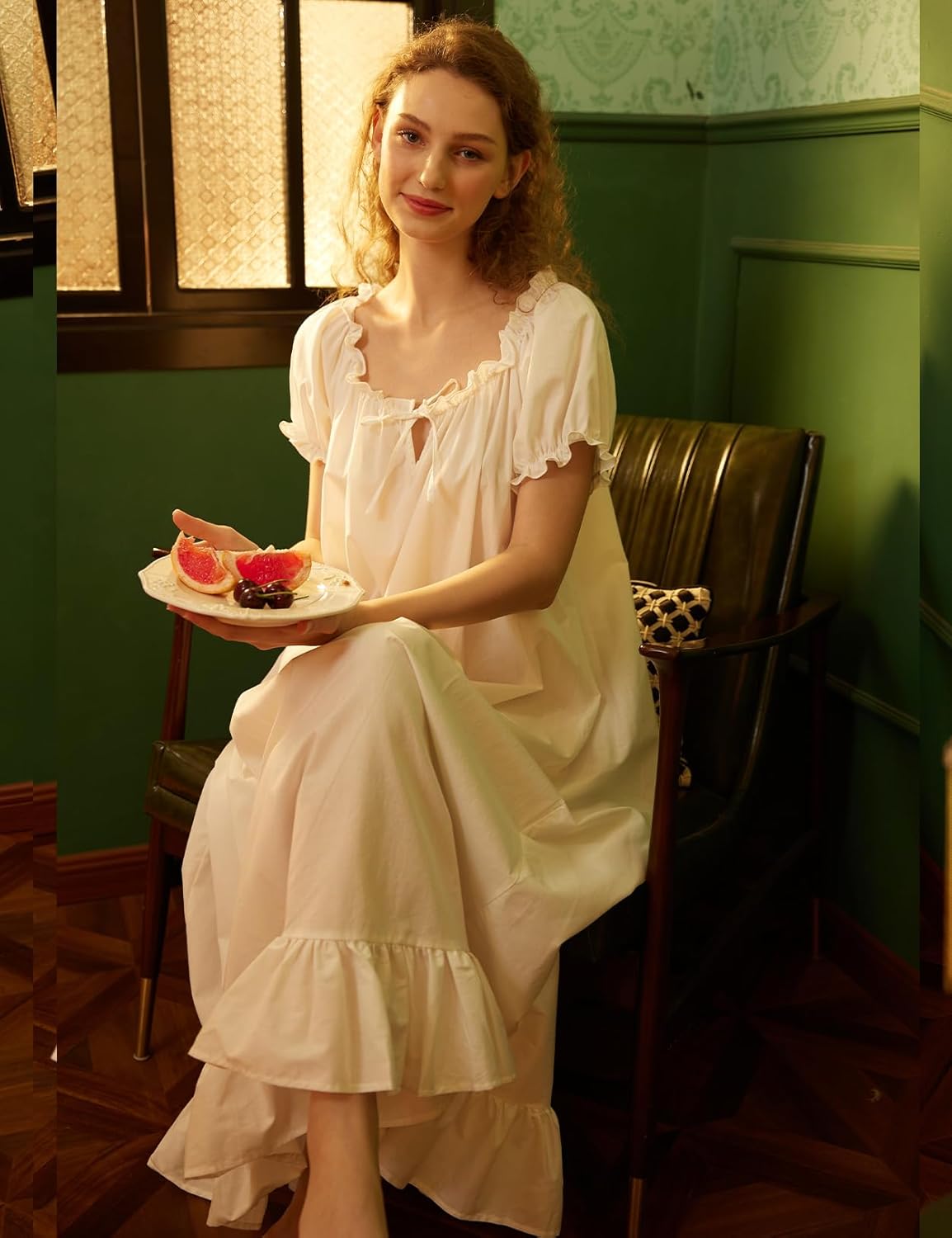 BEAUTELICATE Women 100% Cotton Nightgown Short Sleeve Sleepwear Vintage Victorian Nightshirt Lounge Dress - Image 4