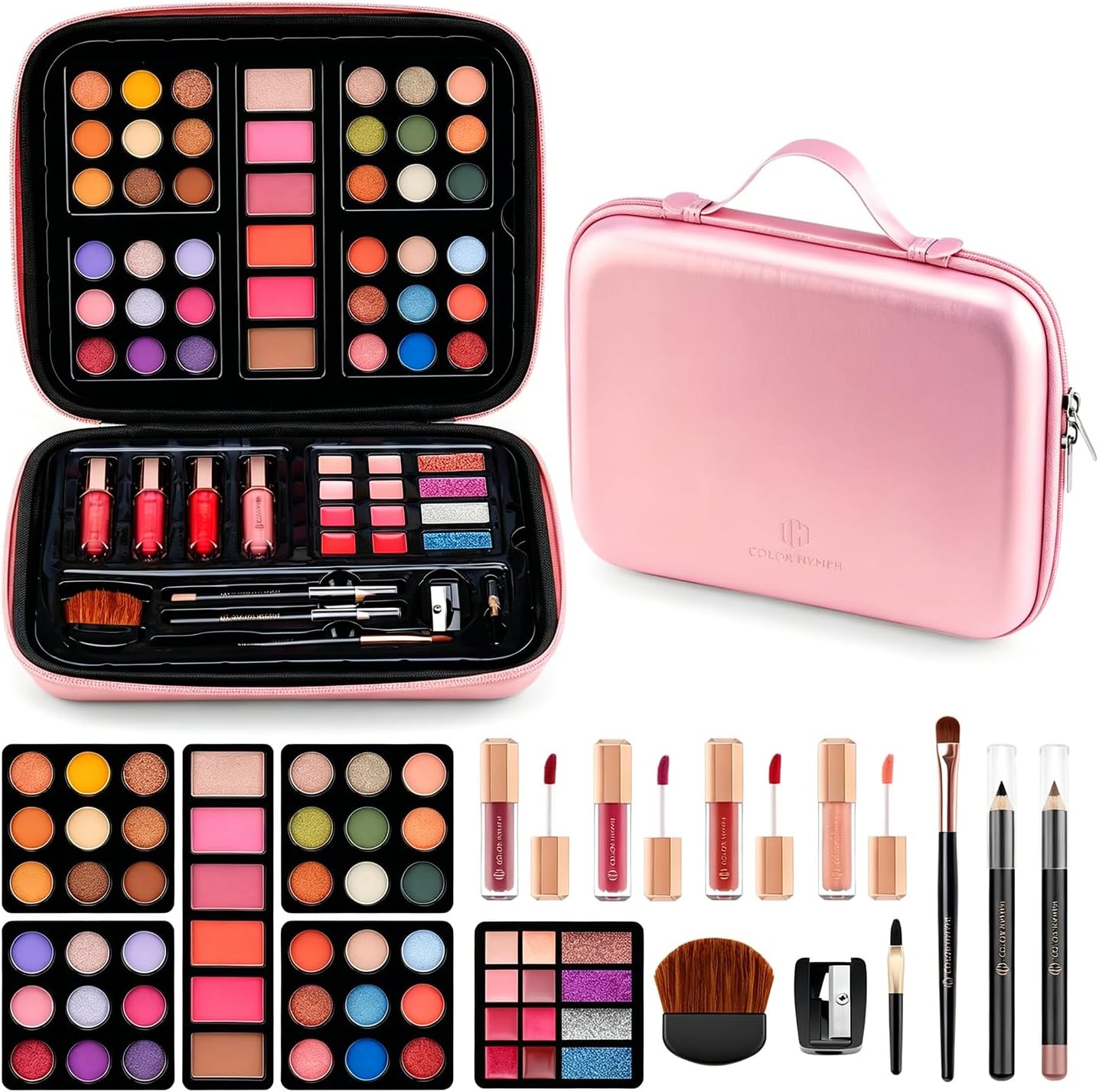 Color Nymph Makeup for Teens with Reusable Pink Handbag, All In One Girls Makeup Sets Makeup Kits for Girls Women with Eyeshadow Blushes Bronzer Highlighter Lipgloss