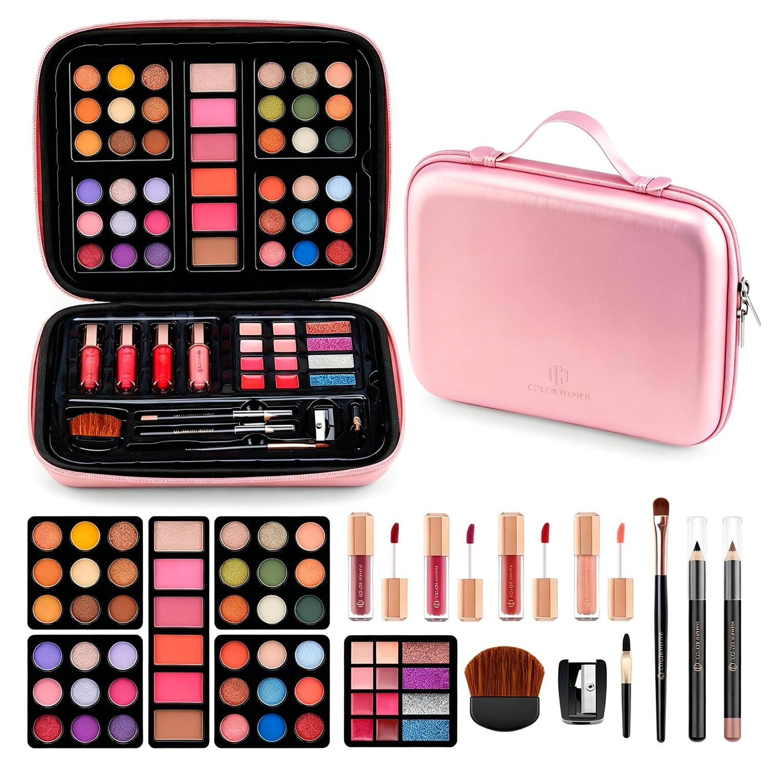 Color Nymph Makeup Kit for Teen Girl Beginner Makeup Kit Cosmetic Set Pink | Girls Makeup Gift set, Women Makeup Kit for Beginner, Pink Makeup Handbag,Compact, Easy to Carry, Gentle Makeup Formula
