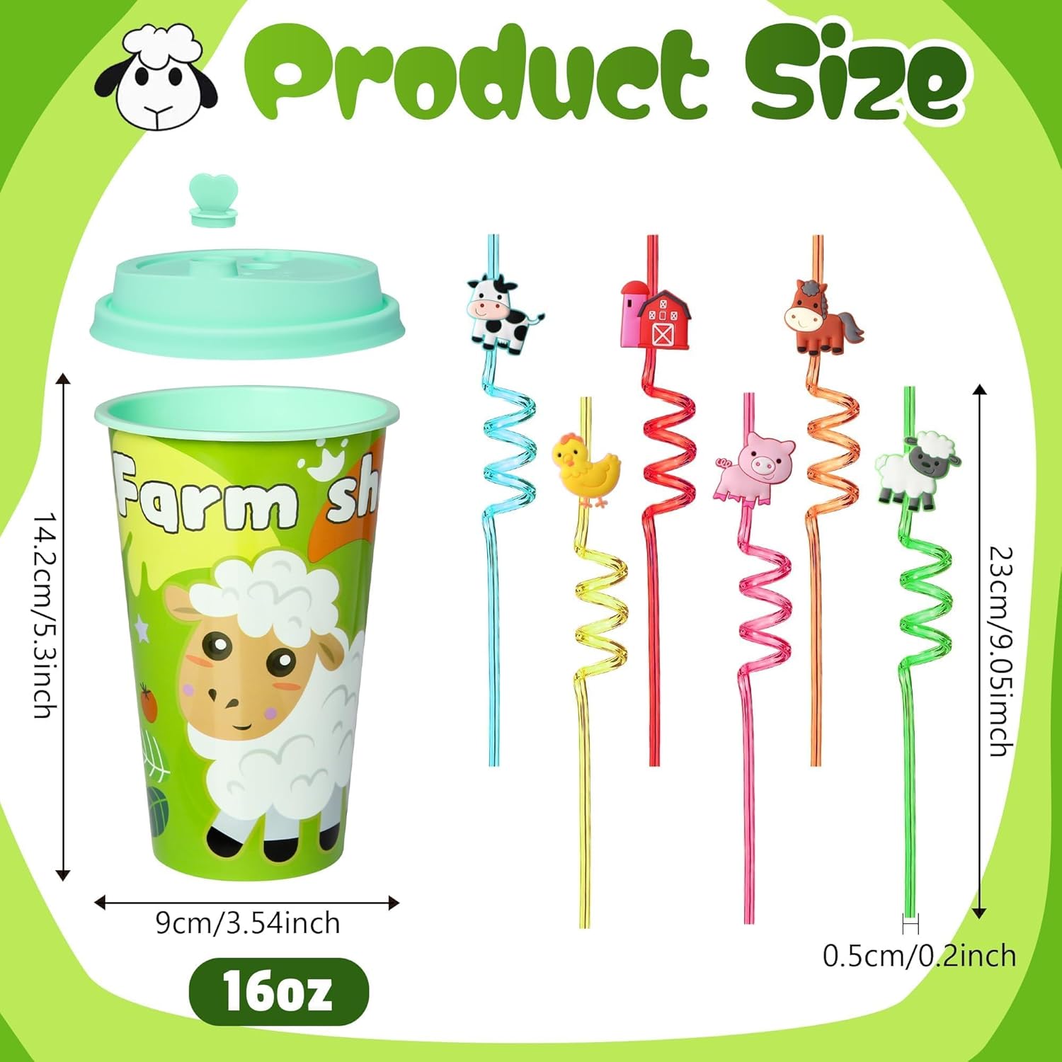AFZMON 24 Sets Farm Animal Party Favors Goodie Cups With Lids and Silly Straws Bulk, Farm Birthday Decorations for Kids Barnyard Bags Stuffers Gifts