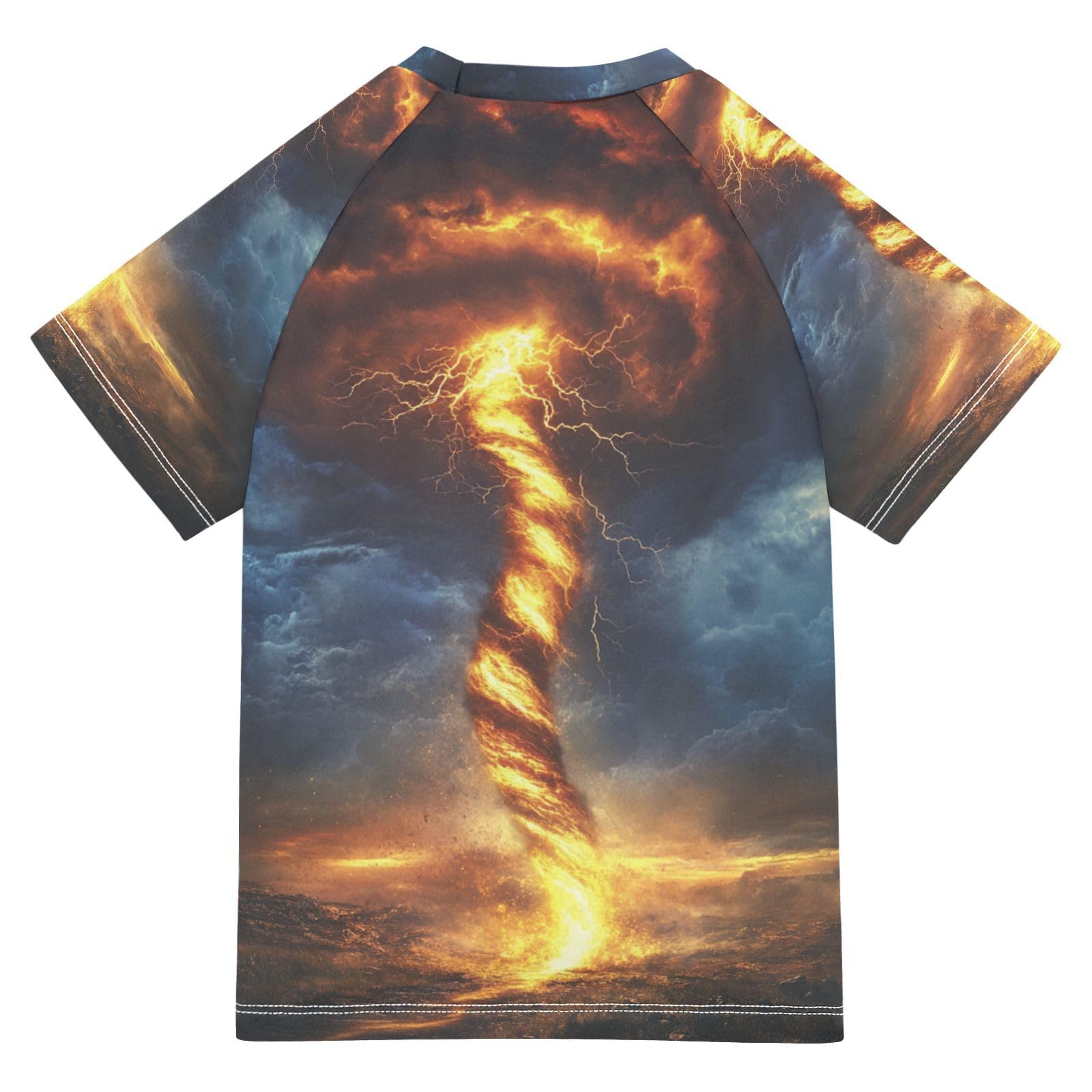 Jucciaco Boys Swimsuit Tornado Lightning Red Fire Sunscreen Kids Sun Rashguard Short Sleeve T-Shirts Swimwear Sets UPF 50+