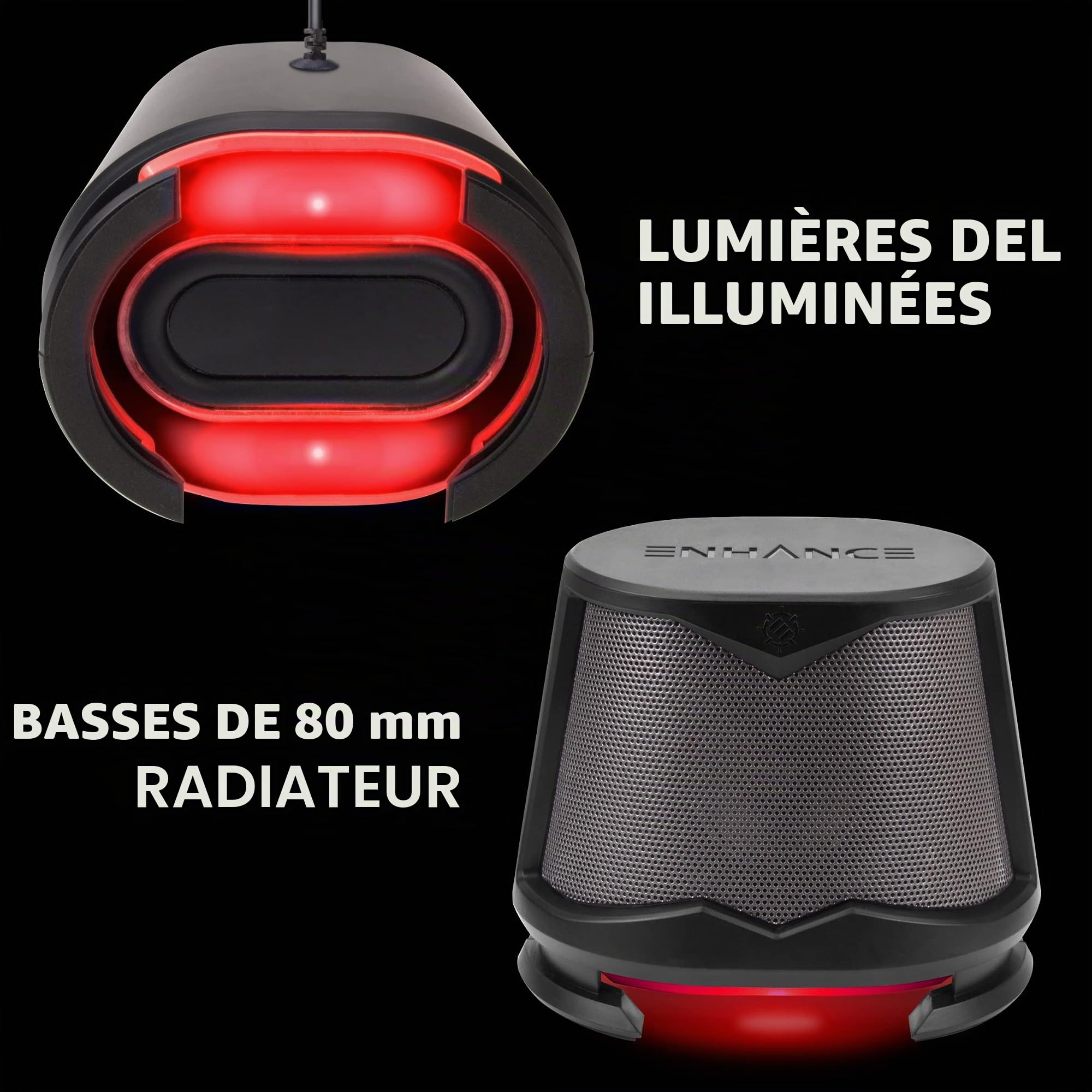 ENHANCE SB 2.1 Haut-Parleurs D'ordinateur avec Caisson de Basses - Haut-parleurs de Jeu à LED Rouge, contrôle du Volume et des Basses, Compatible avec Les PC de Jeu, Les Ordinateurs de Bureau