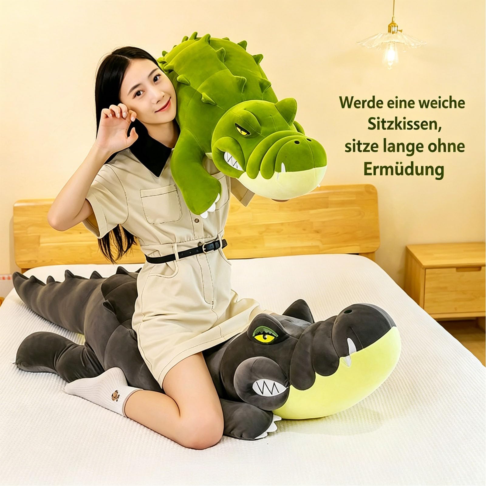 Kuscheltier Krokodil Plüschtier Alligator, Riesen Krokodilkissen Plüsch Stofftier, Kawaii Krokodil Spielzeug Kissen, Lustige Alligatoren-Plüschtiere Geschenk für Jungen und Mädchen (150cm,Grau)