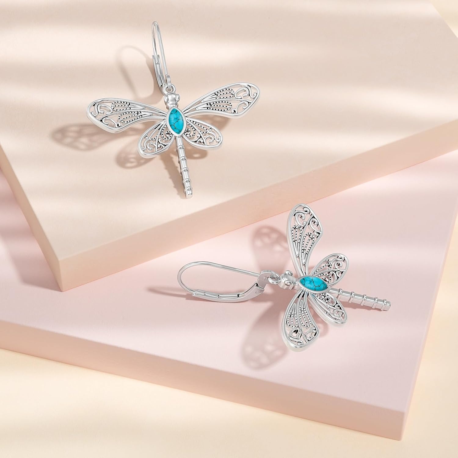 Dragonfly Turquoise Earrings 925 Sterling Silver Genuine Teardrop Turquoise Dangle Earrings Jewelry Gift for Women - Image 3